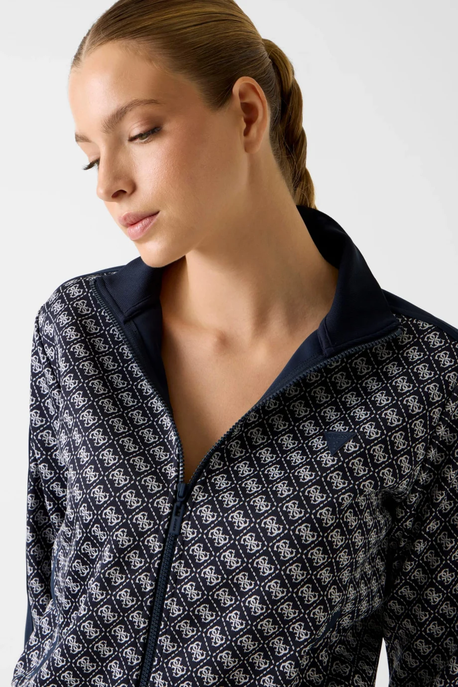 Guess Maya 4G Tam Fermuarlı Kadın Lacivert  Eşofman Üstü  V6RQ08K2042-FJBB