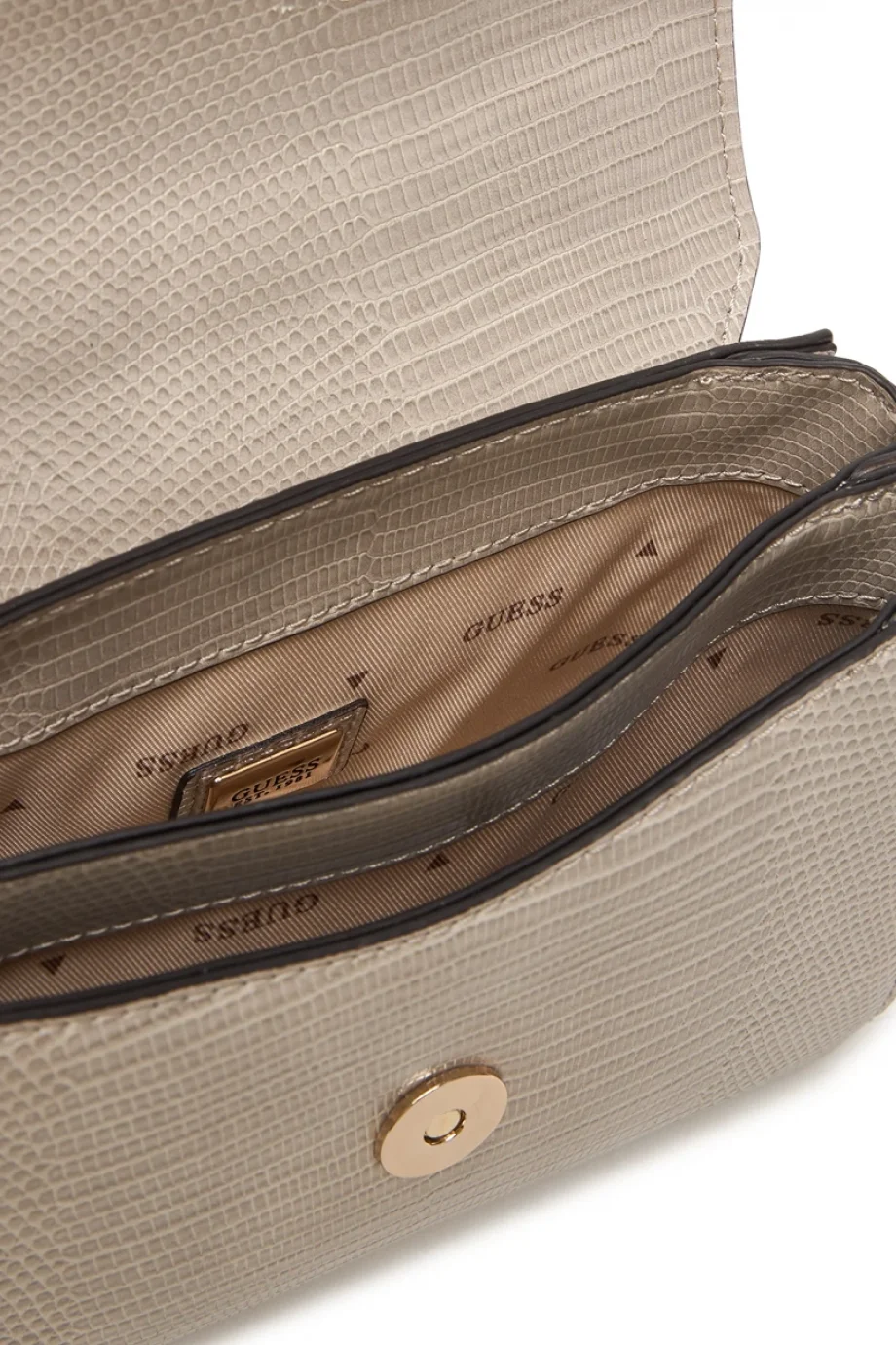 Guess Melinda Mini Dönüştürülebilir Çapraz Askılı Kapaklı Kadın Bej Omuz Çantası HWKL9933780-LTA