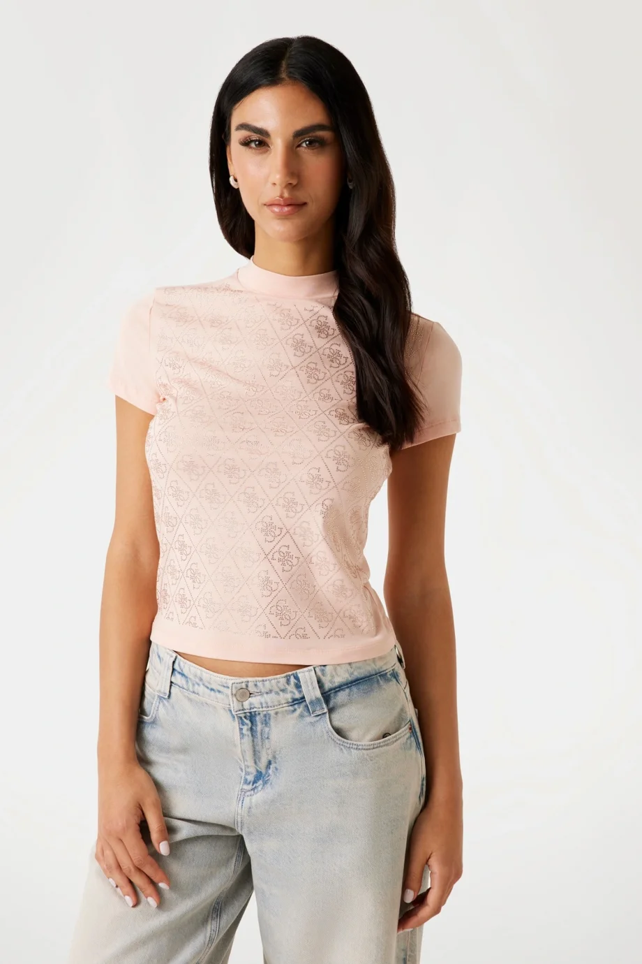 Guess Mock Kadın Bej Slim Fit T-Shirt W4BI26J1314-G6I1