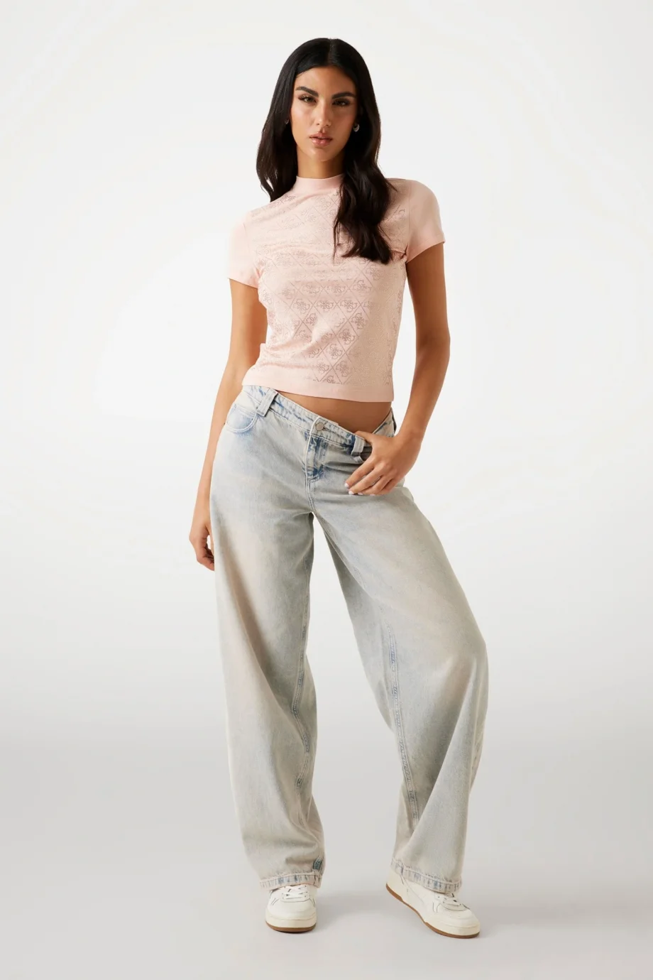 Guess Mock Kadın Bej Slim Fit T-Shirt W4BI26J1314-G6I1