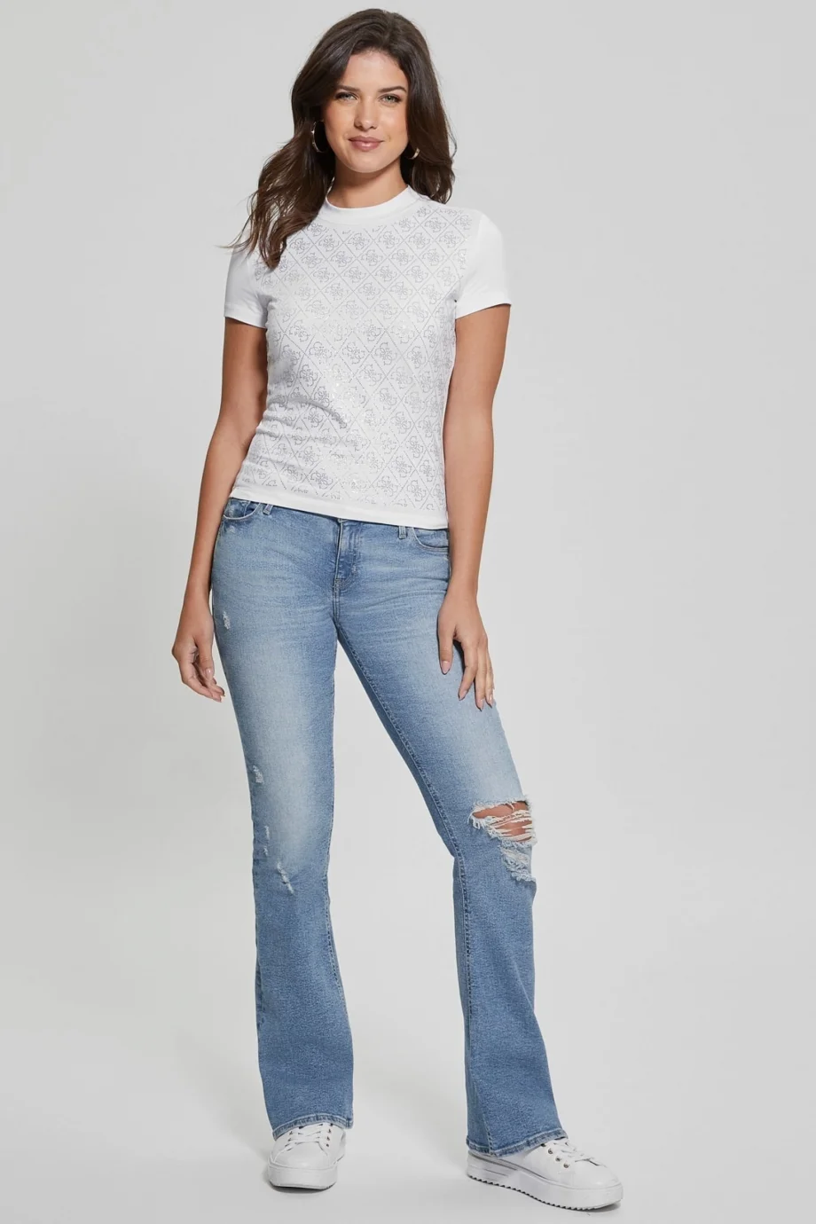 Guess Mock Kadın Beyaz Slim Fit T-Shirt W4BI26J1314-G011