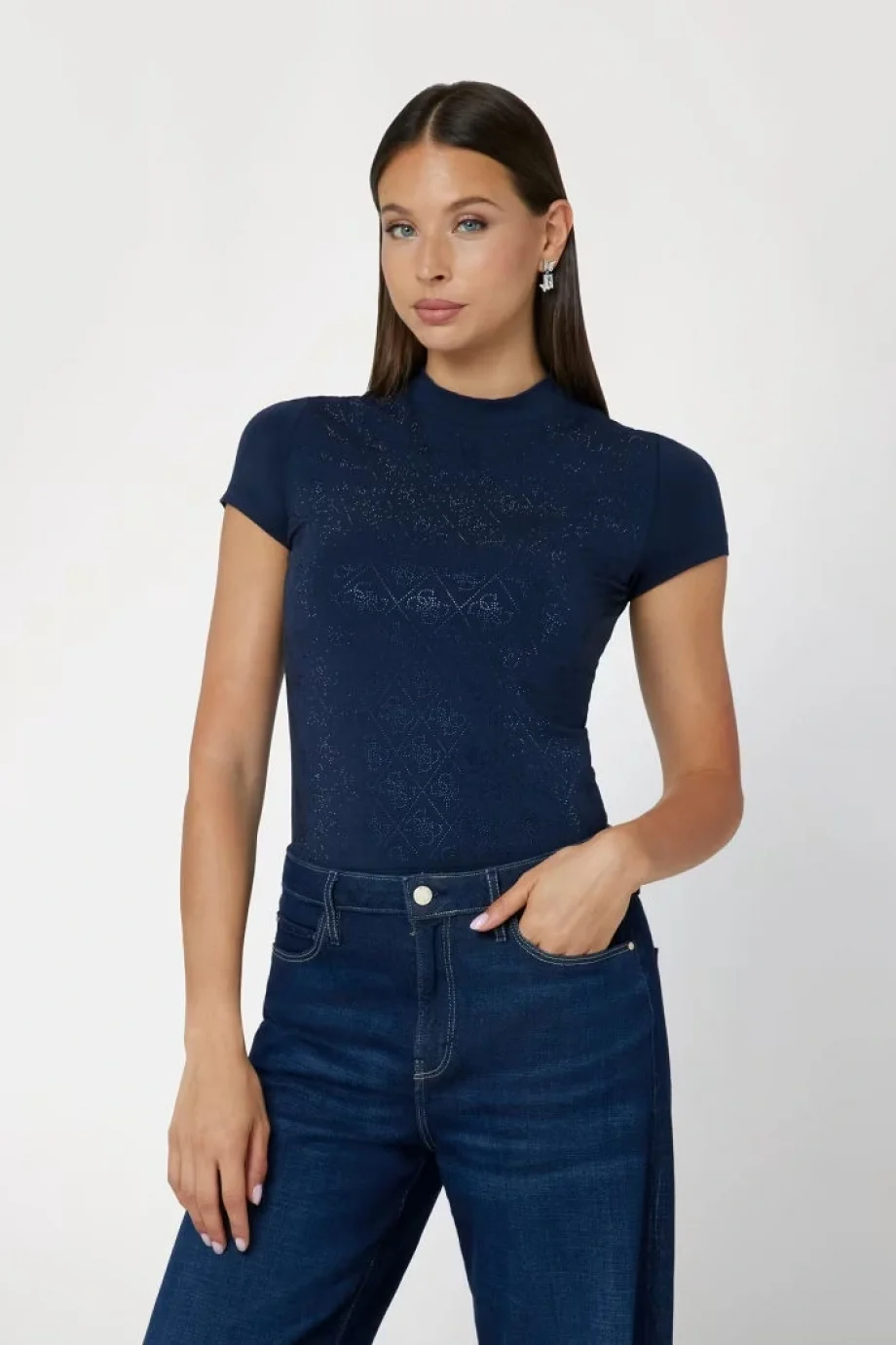 Guess Mock Kadın Mavi Slim Fit T-Shirt W4BI26J1314-G77G