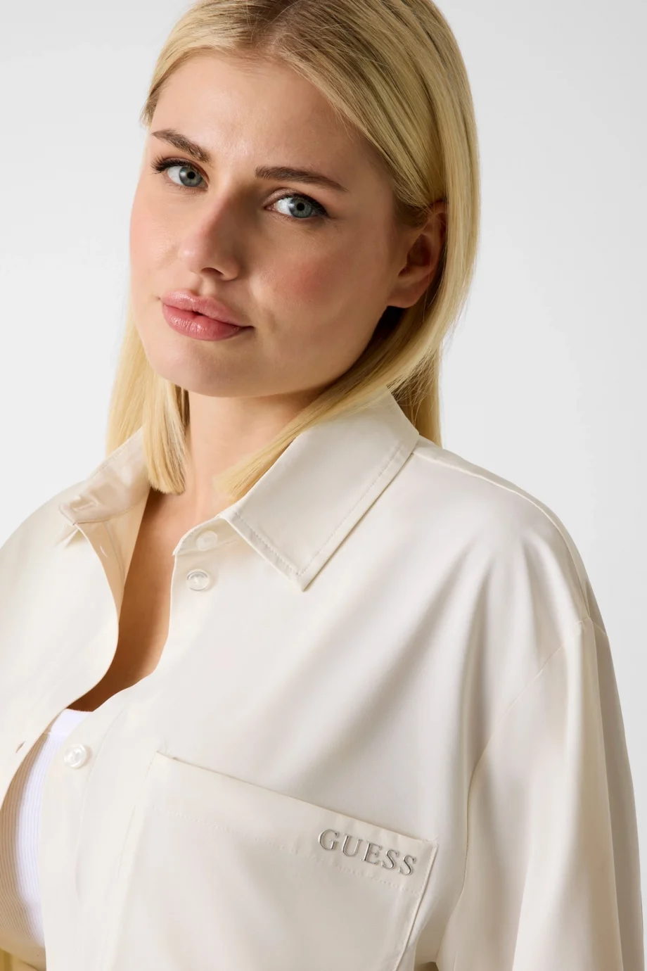 Guess Nat Ceket Gömlek Kadın Beyaz Gömlek V6RH00WL232-G027