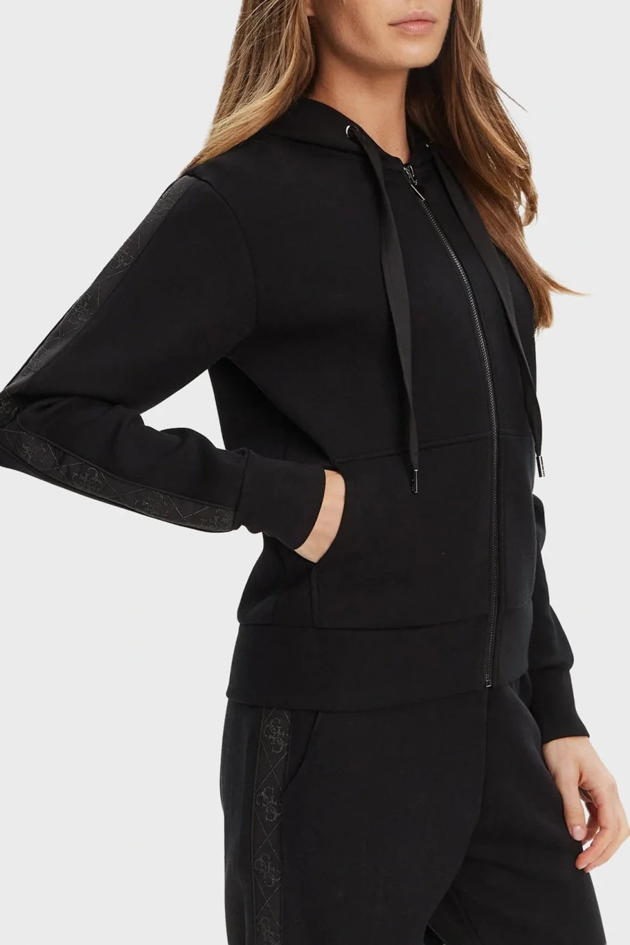 Guess New Hooded Kadın Siyah Scuba  Eşofman  Üstü    W5YQ05KBYE2-JBLK