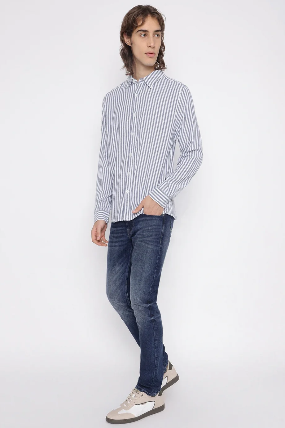 Guess Parker Erkek Mavi Keten Karışımlı Gömlek M5YH16WHC20-F7IX