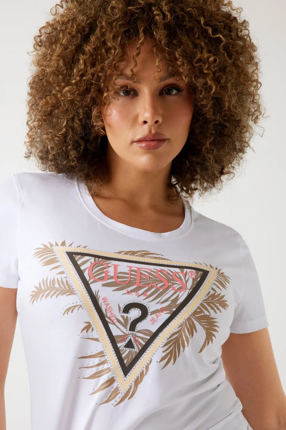 Guess Triangle Kadın Beyaz Slim Fit T-Shirt W5YI13J1314-G011