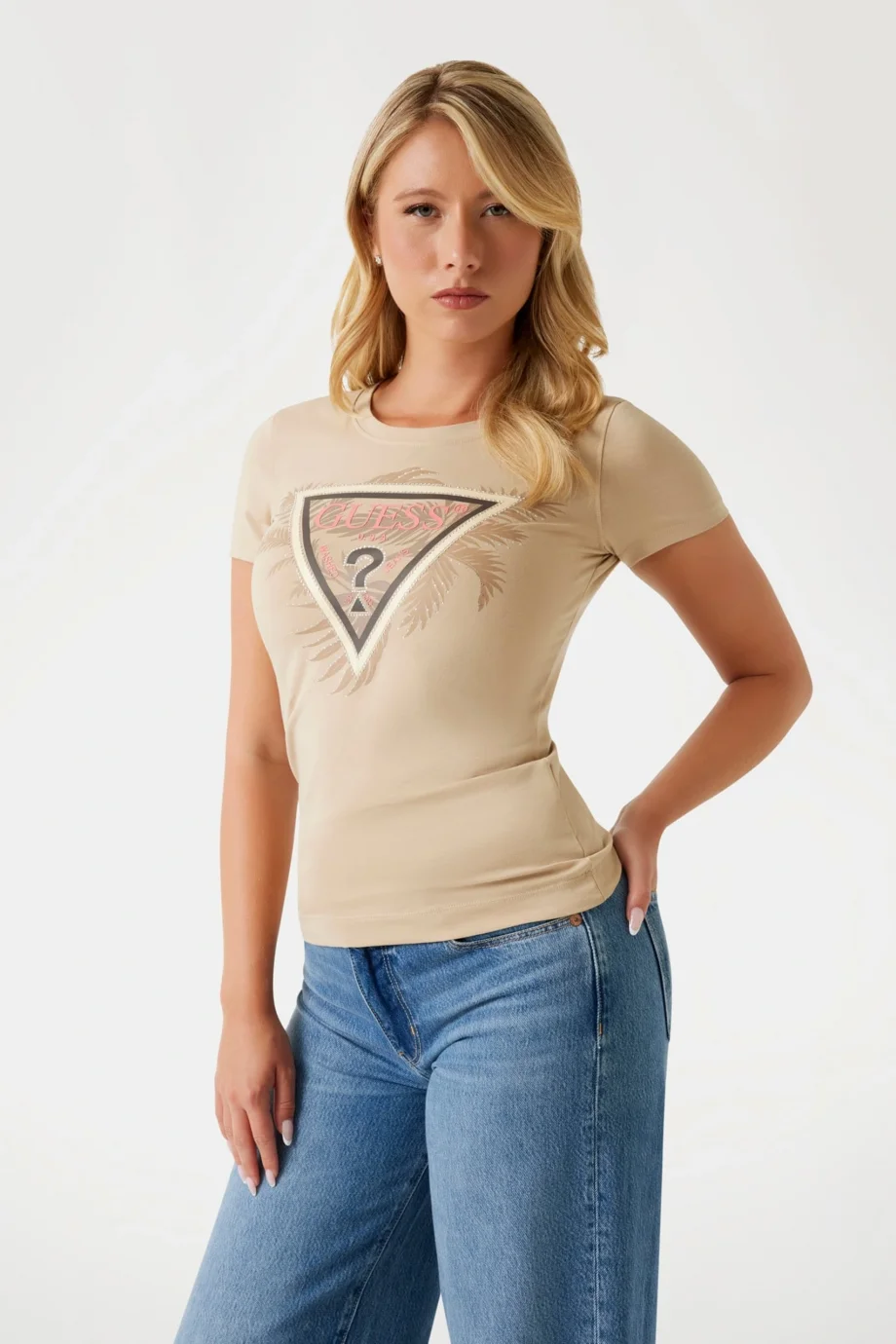 Guess Triangle Kadın Kahverengi Slim Fit T-Shirt W5YI13J1314-G1L7