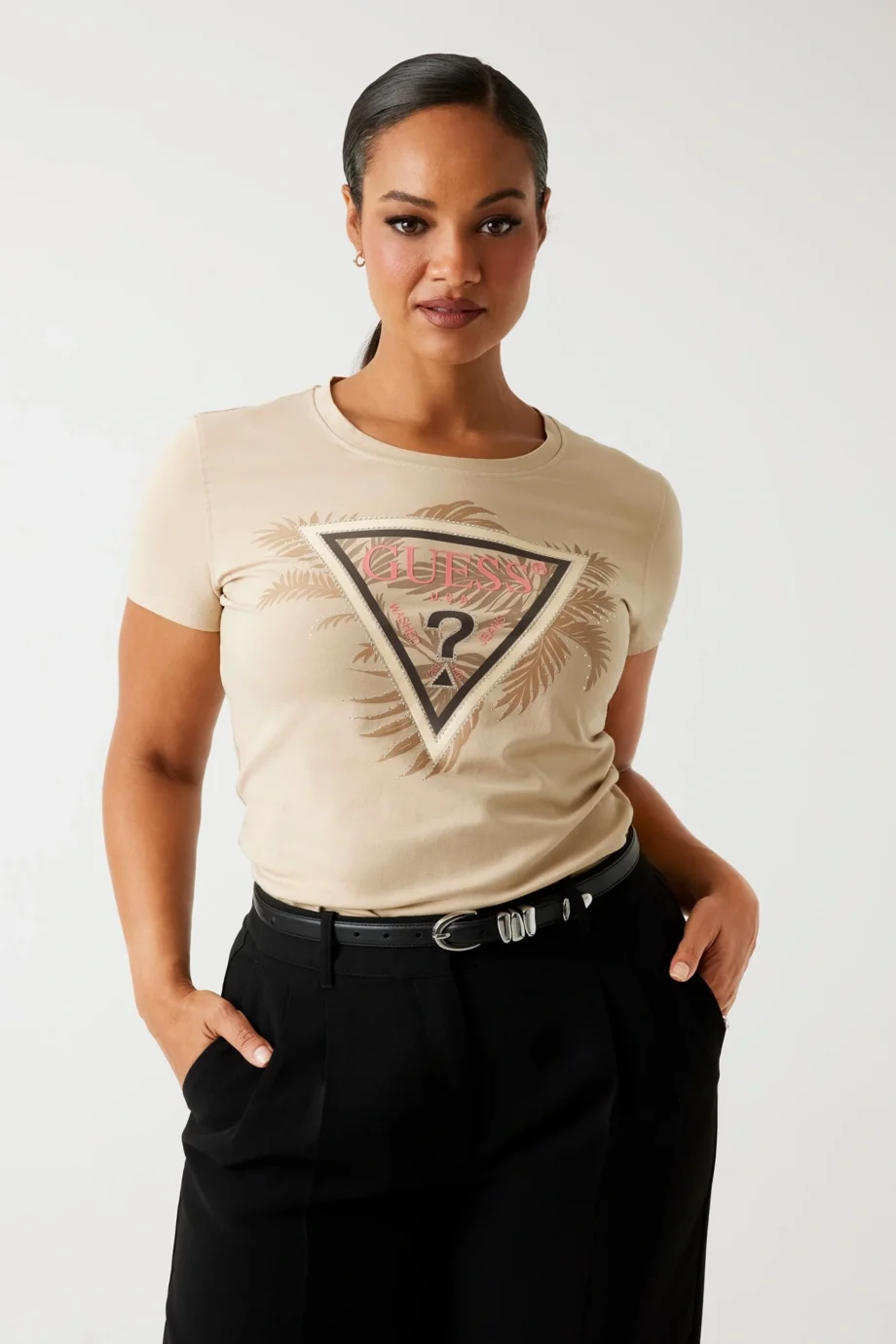 Guess Triangle Kadın Kahverengi Slim Fit T-Shirt W5YI13J1314-G1L7