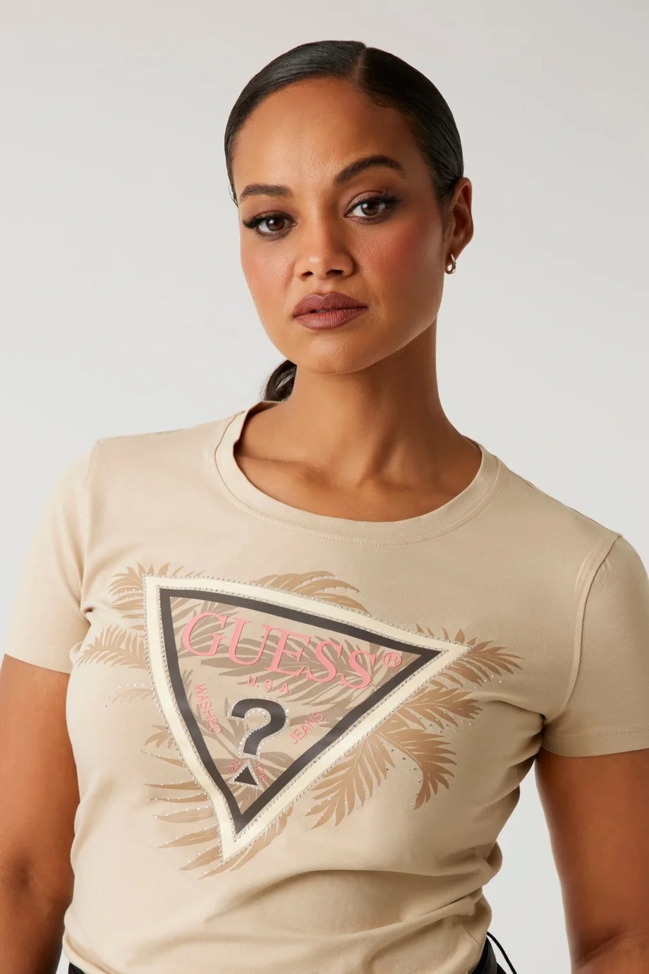 Guess Triangle Kadın Kahverengi Slim Fit T-Shirt W5YI13J1314-G1L7
