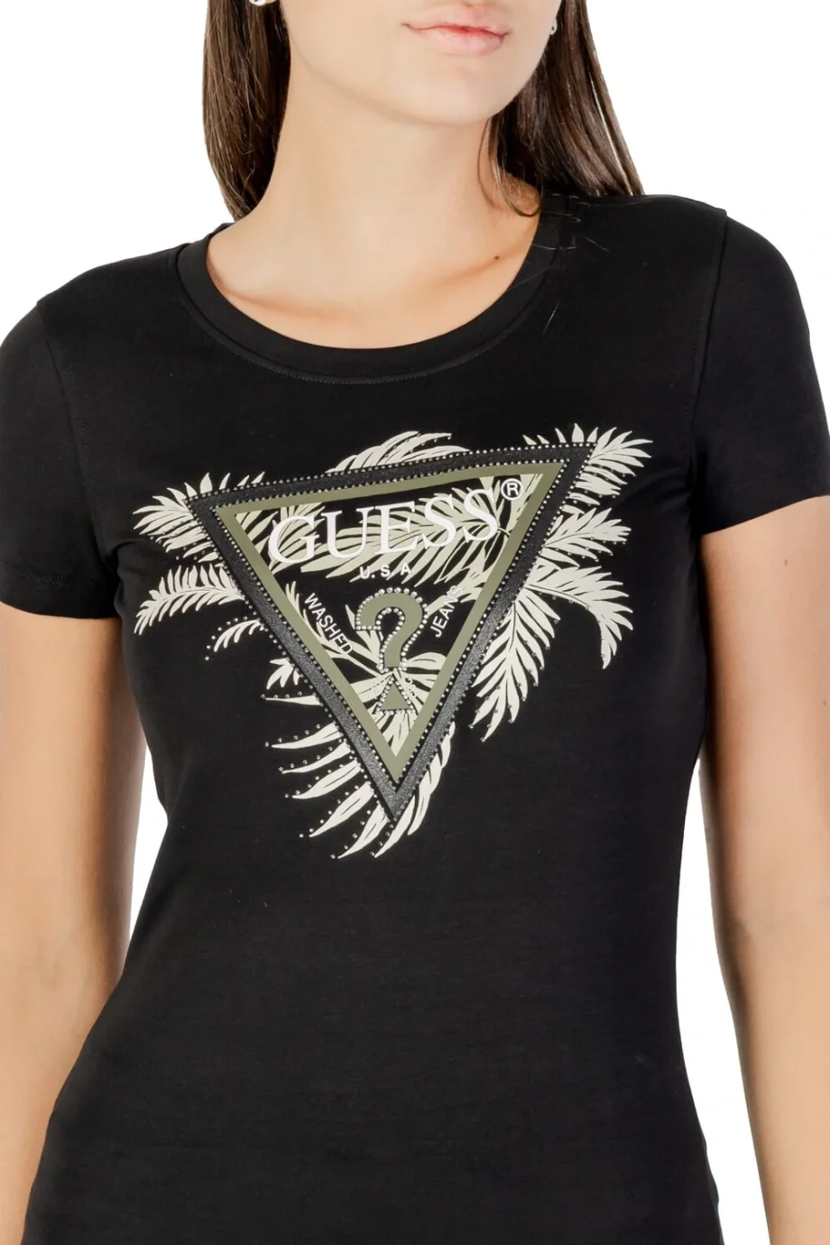 Guess Triangle Kadın Siyah Slim Fit T-Shirt W5YI13J1314-JBLK