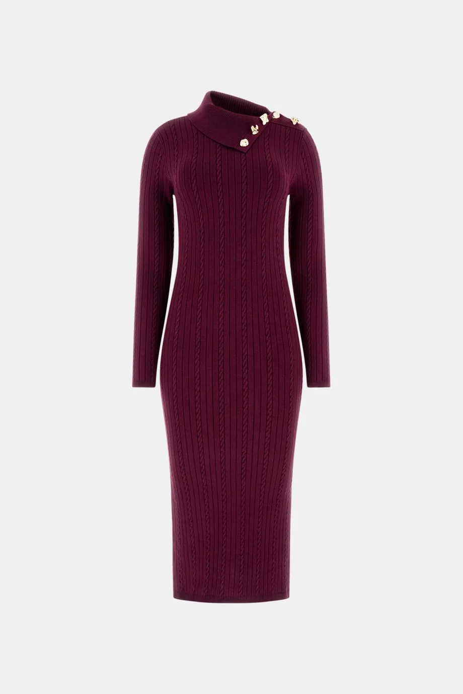 Guess Uzun Kollu Balıkçı Yaka Priscilla Saç Örgü Fitilli Kadın Bordo Elbise W6RK01Z2YJ2-RGP