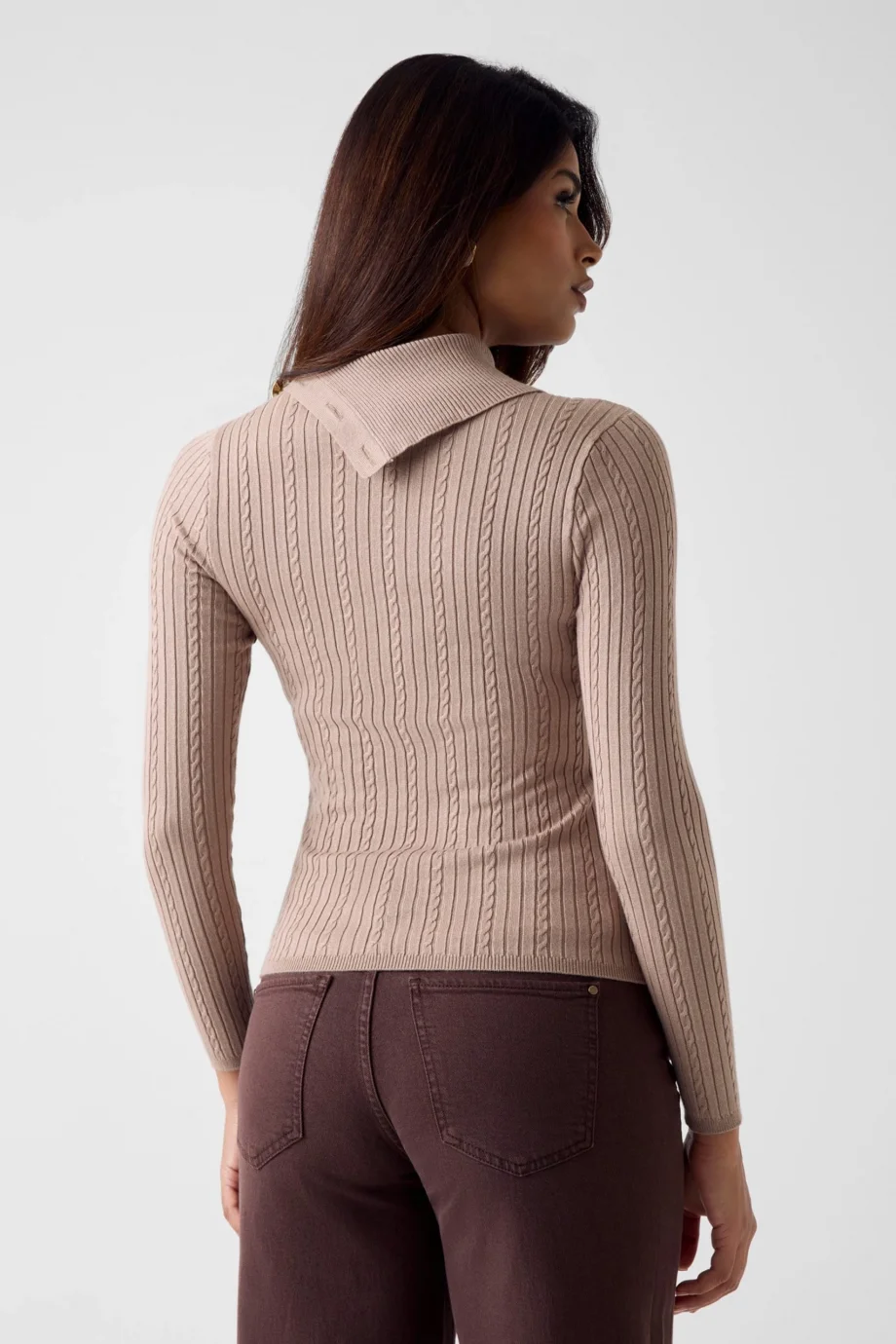 Guess Uzun Kollu Balıkçı Yaka Priscilla Saç Örgü Fitilli Triko Kadın Bej Triko W6RR07Z2YK2-A10L