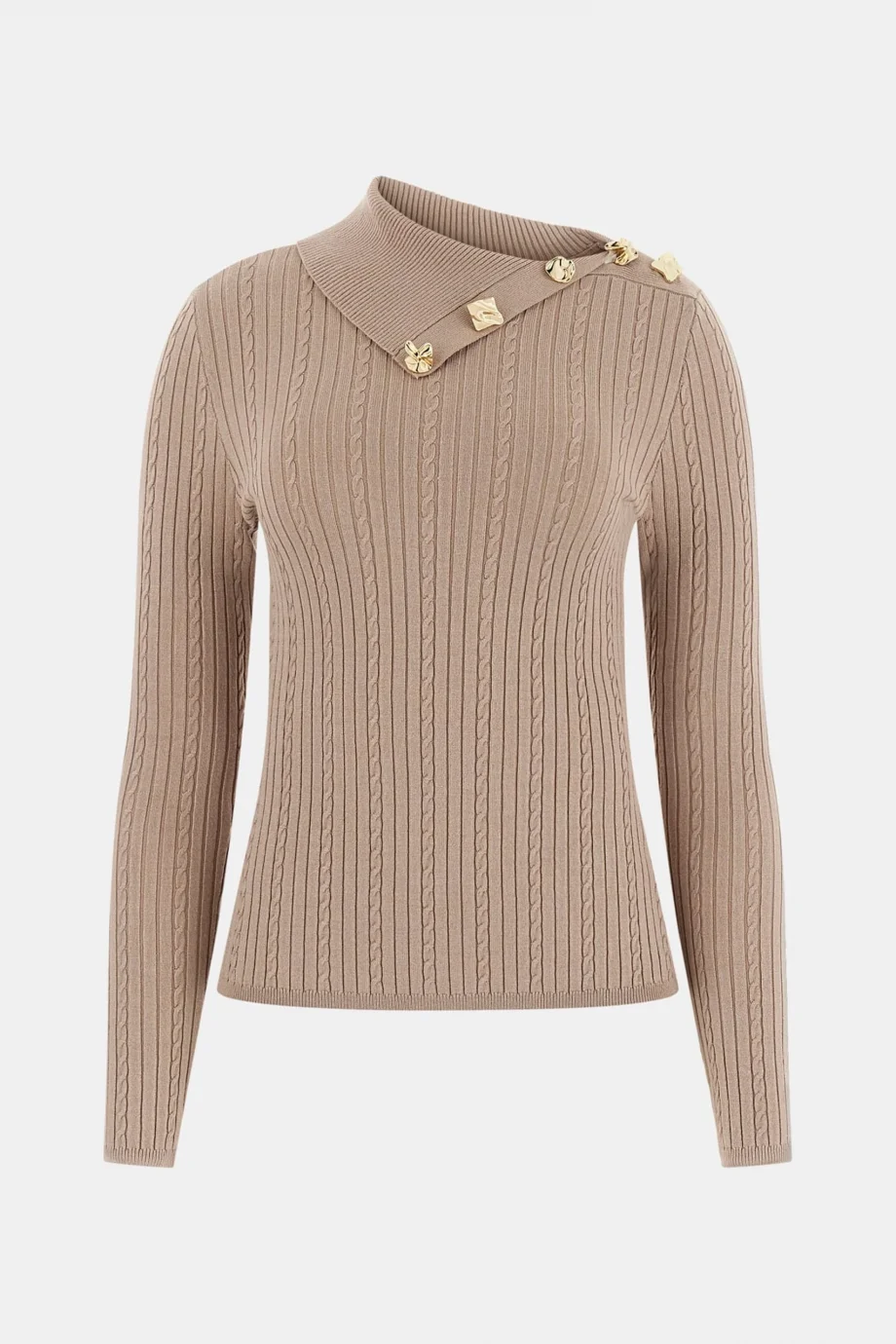 Guess Uzun Kollu Balıkçı Yaka Priscilla Saç Örgü Fitilli Triko Kadın Bej Triko W6RR07Z2YK2-A10L