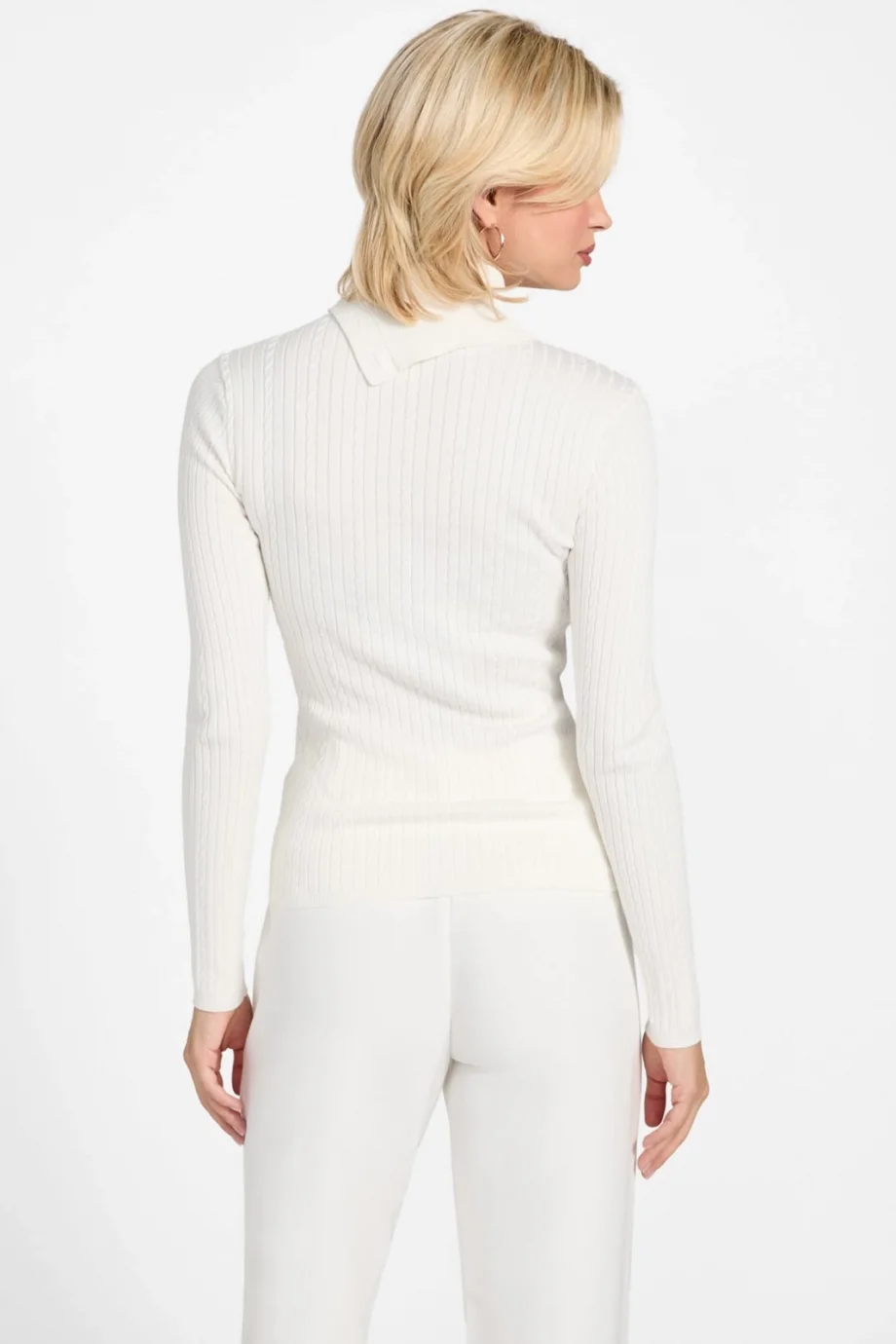 Guess Uzun Kollu Balıkçı Yaka Priscilla Saç Örgü Fitilli Triko Kadın Beyaz Triko W6RR07Z2YK2-G1O6