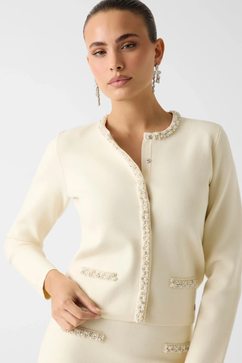 Guess Uzun Kollu Bisiklet Yaka Raina Hırka Triko Kadın Beyaz Hırka W6RR42Z4422-G012