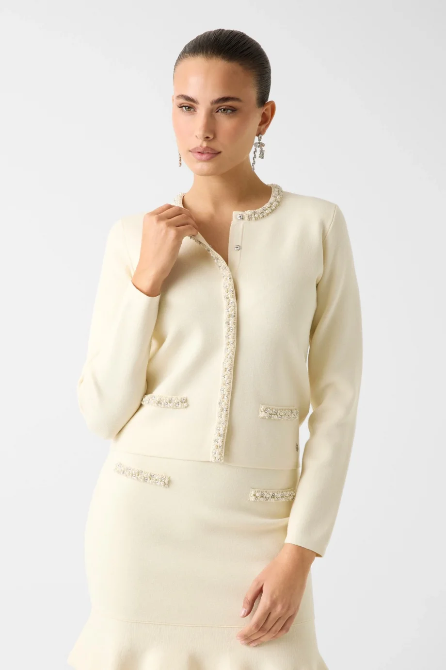 Guess Uzun Kollu Bisiklet Yaka Raina Hırka Triko Kadın Beyaz Hırka W6RR42Z4422-G012