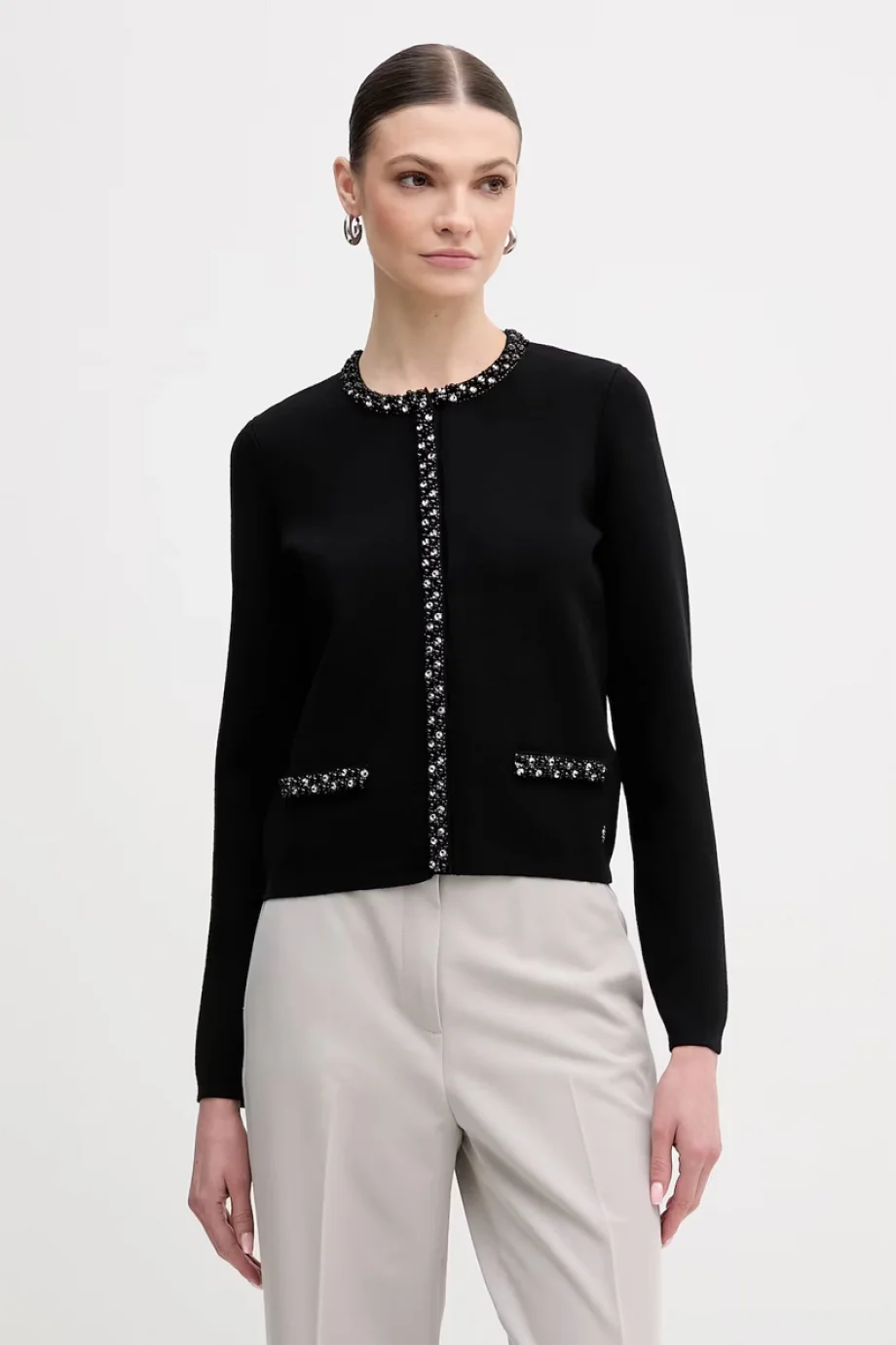 Guess Uzun Kollu Bisiklet Yaka Raina Hırka Triko Kadın Siyah Hırka W6RR42Z4422-JBLK