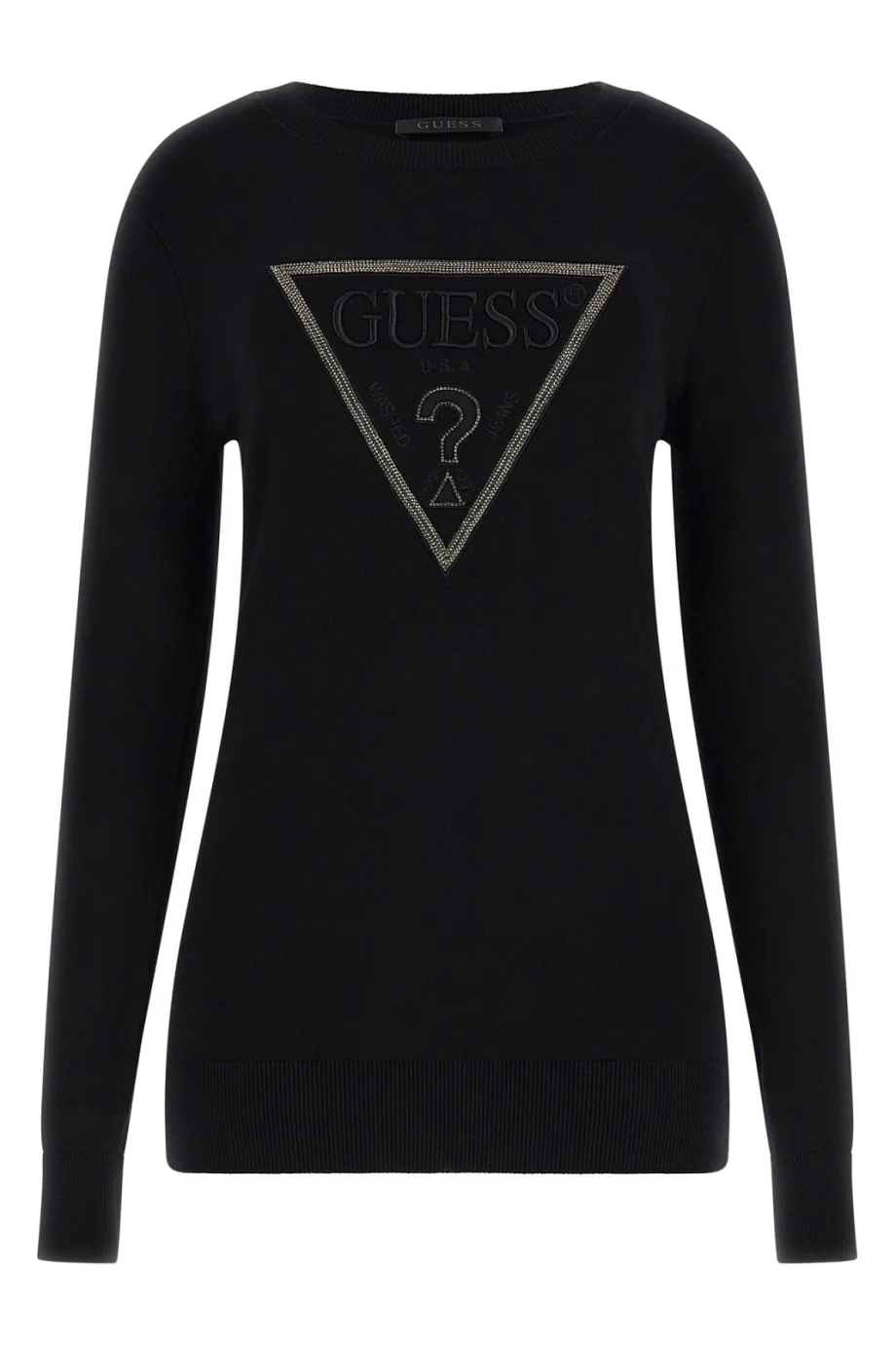 Guess Uzun Kollu Bisiklet Yaka Sasha Üçgen Logolu Triko Kadın Siyah Triko W6RR49Z2NQ2-JBLK