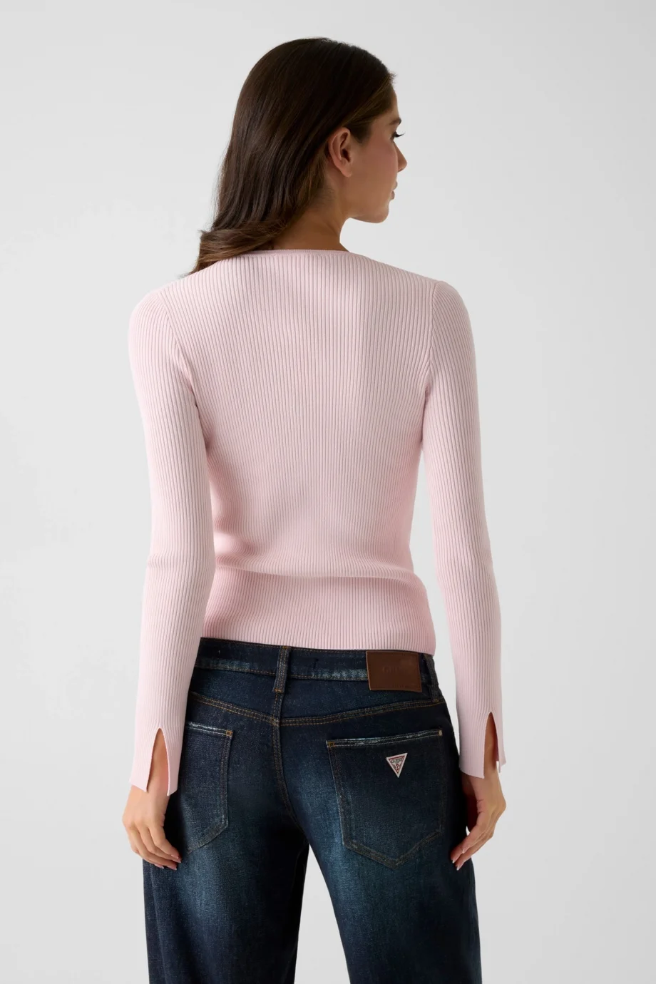 Guess Uzun Kollu Bisiklet Yaka Stella Hırka Triko Kadın Pembe Triko W6RR35Z0132-A627