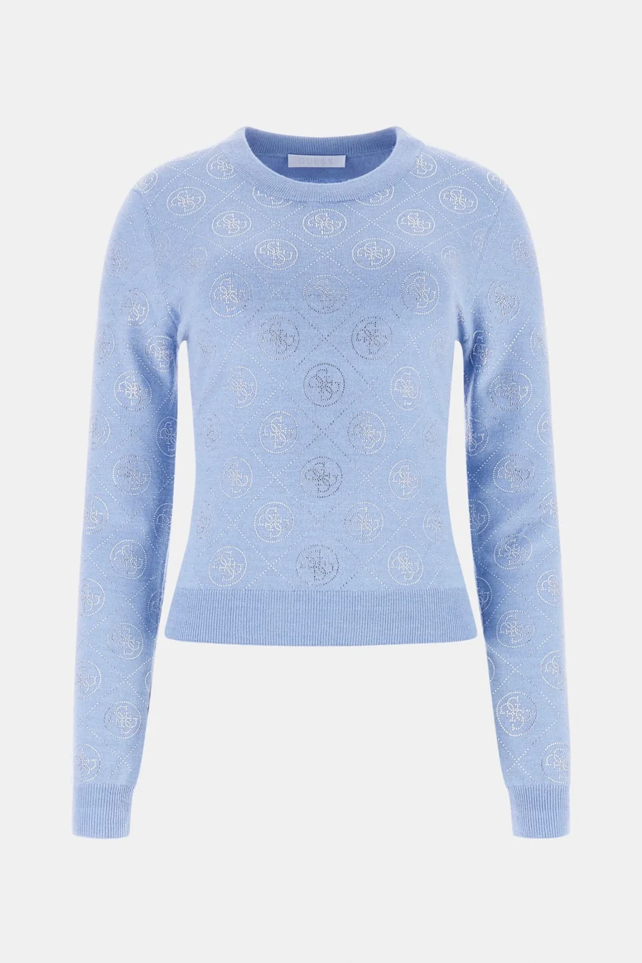 Guess Uzun Kollu Bisiklet Yaka Taş İşlemeli 4G Triko Kadın Mavi Triko W6RR66Z3JD2-G7FI