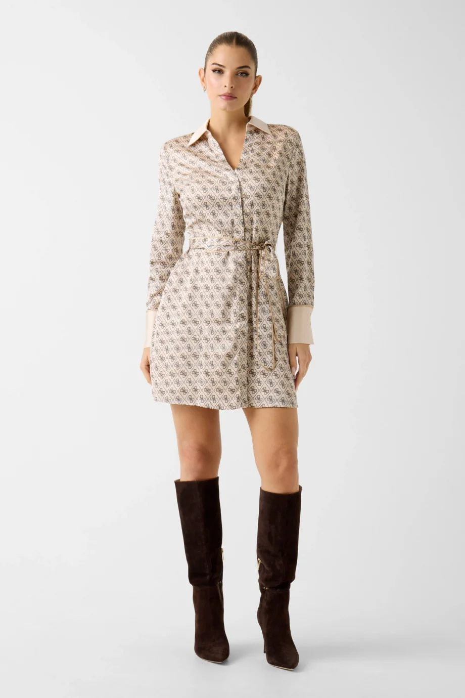 Guess Uzun Kollu Blerta Gömlek Kadın Beyaz Elbise W6RK90WF1T2-P1WE