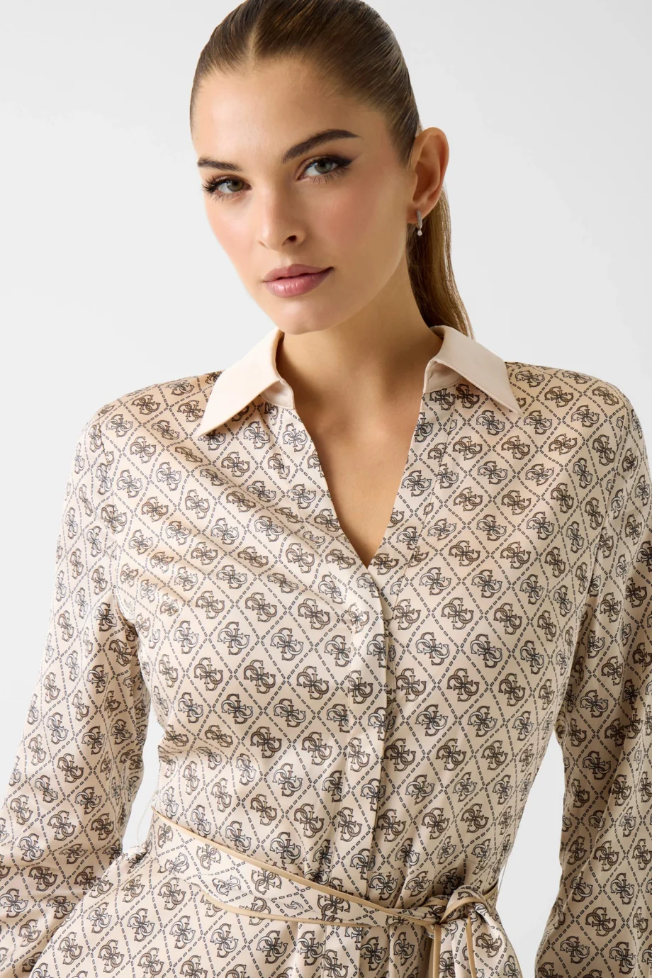 Guess Uzun Kollu Blerta Gömlek Kadın Beyaz Elbise W6RK90WF1T2-P1WE