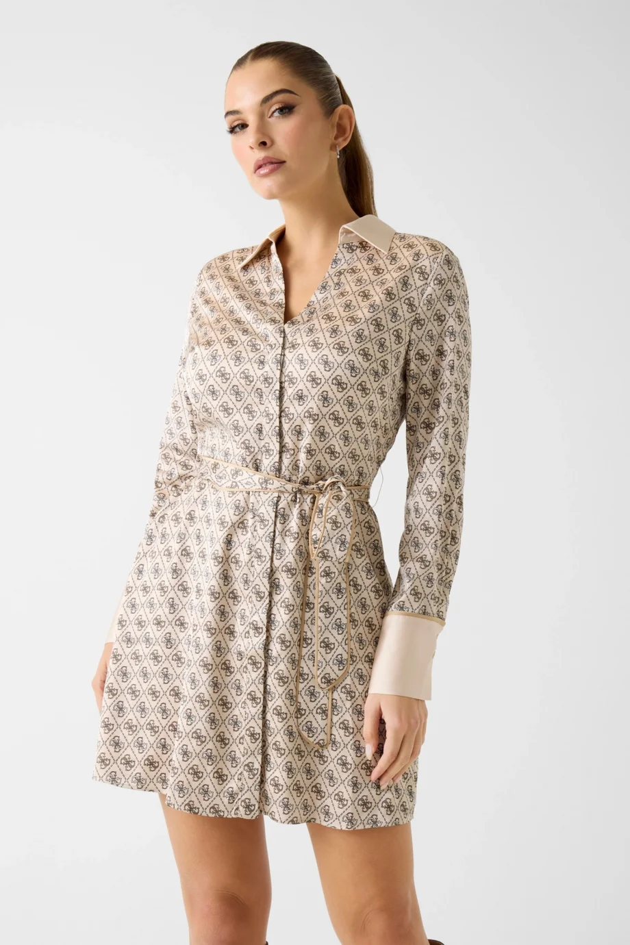 Guess Uzun Kollu Blerta Gömlek Kadın Beyaz Elbise W6RK90WF1T2-P1WE