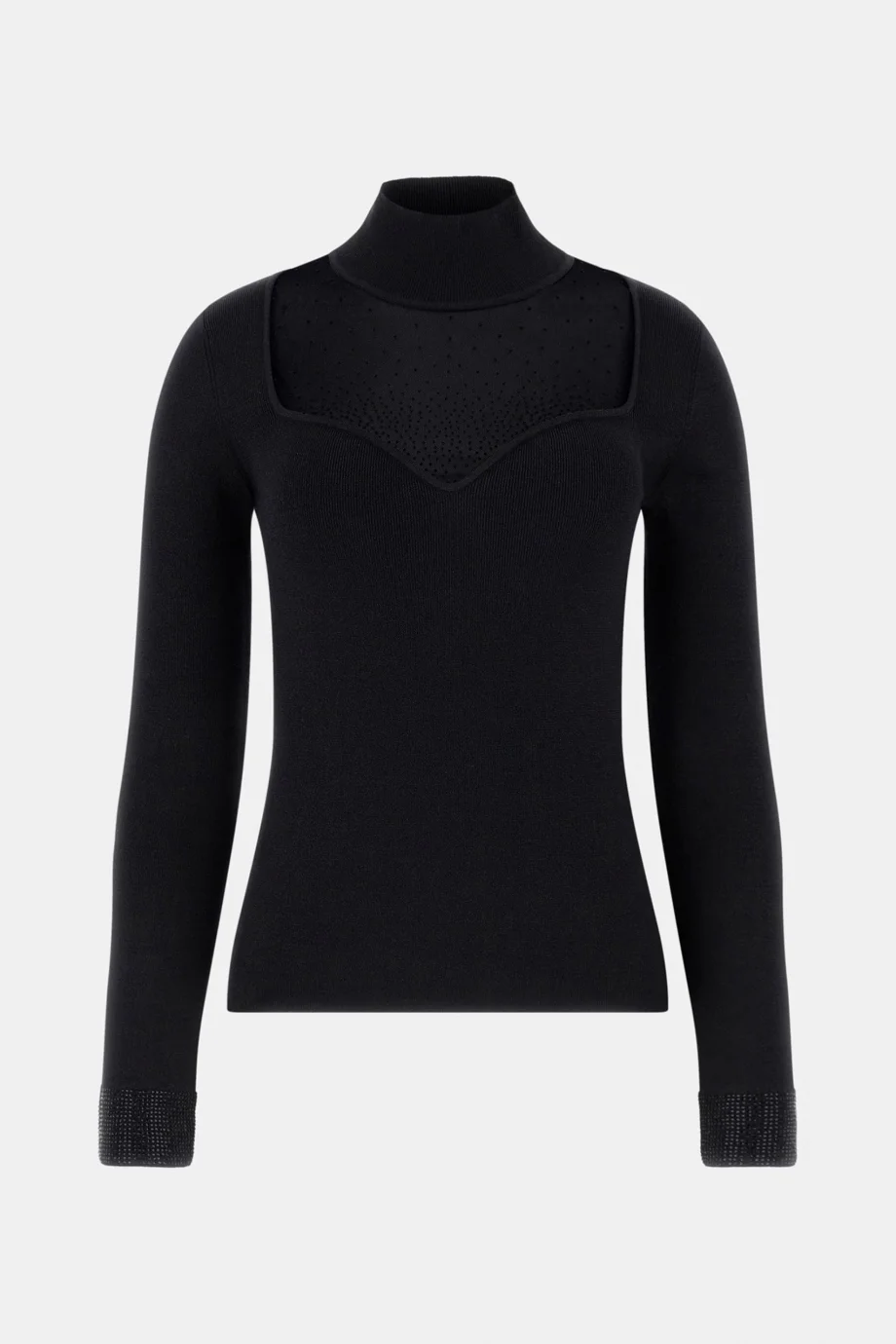 Guess Uzun Kollu Dik Yaka Lucy Taş İşlemeli Triko Kadın Siyah Triko W6RR45Z4842-JBLK