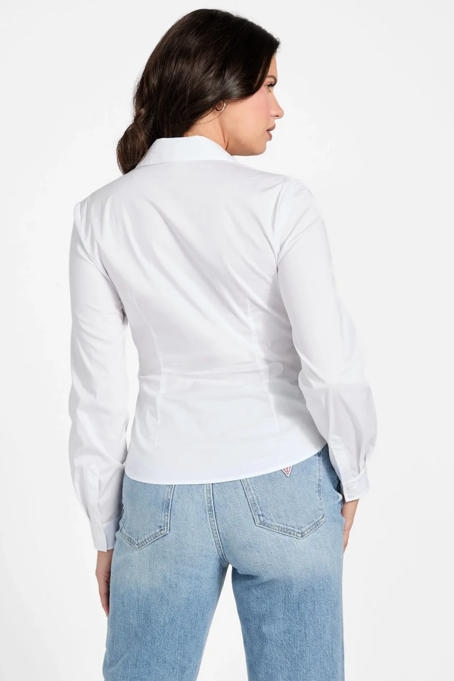 Guess Uzun Kollu Emily Büzgülü Poplin Kadın Beyaz Gömlek W6RH85W1LU1-G011