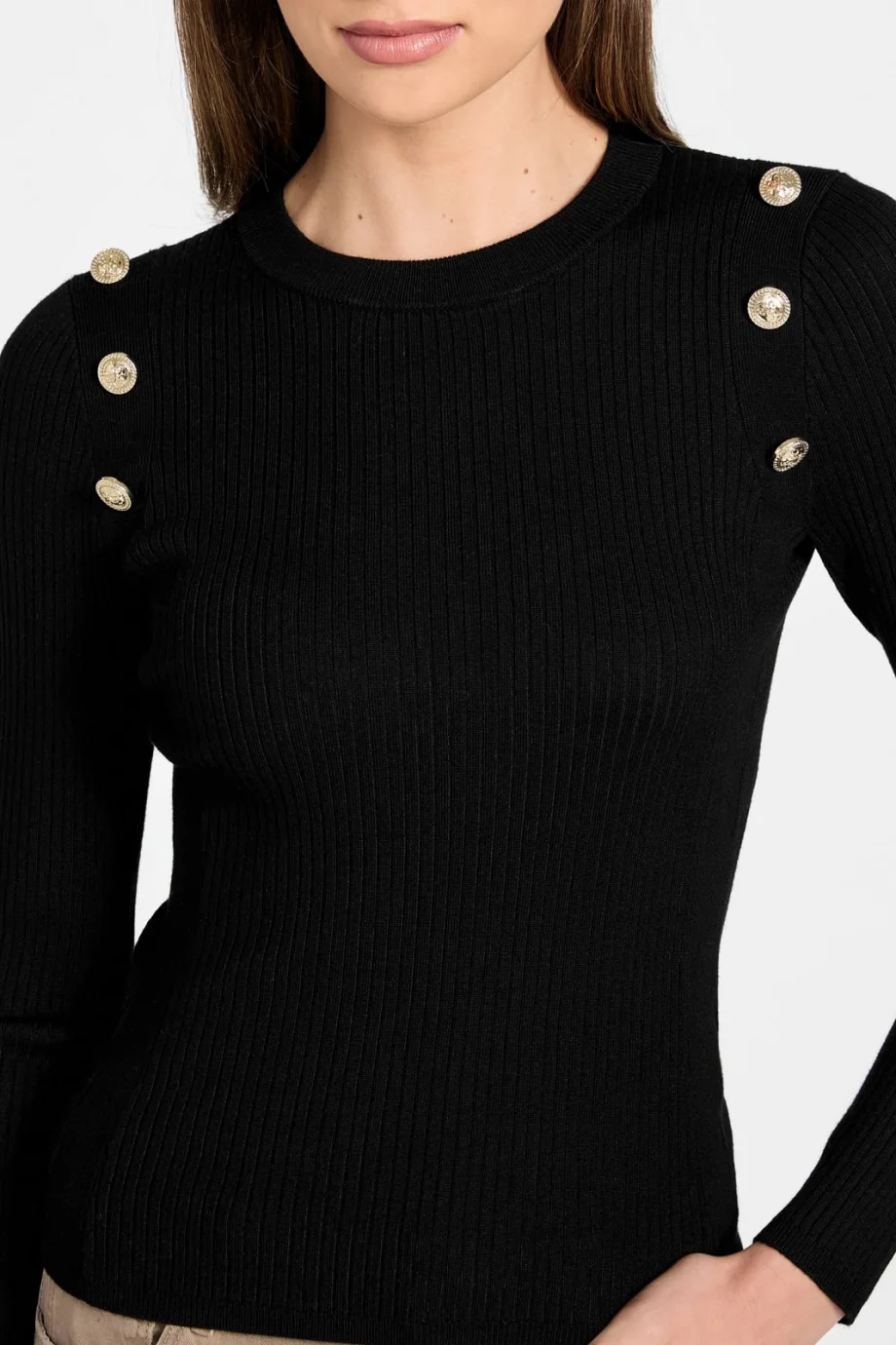 Guess Uzun Kollu Fitilli Logolu Düğmeli Vonn Kadın Siyah Triko W6RR58Z2YK2-JBLK