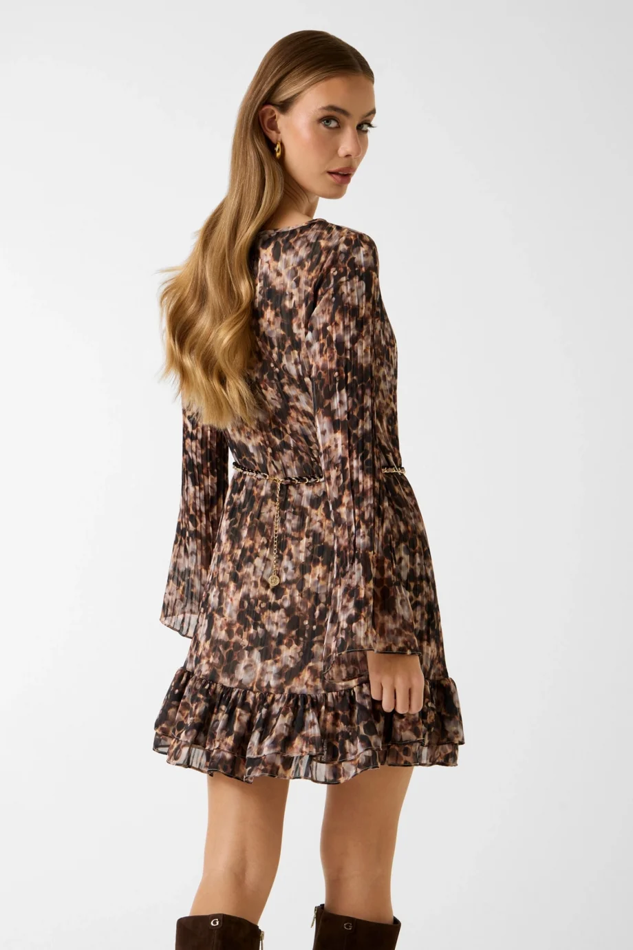 Guess Uzun Kollu Ilenia Pileli Kadın Çok Renkli Elbise W6RK37WJ712-PM66