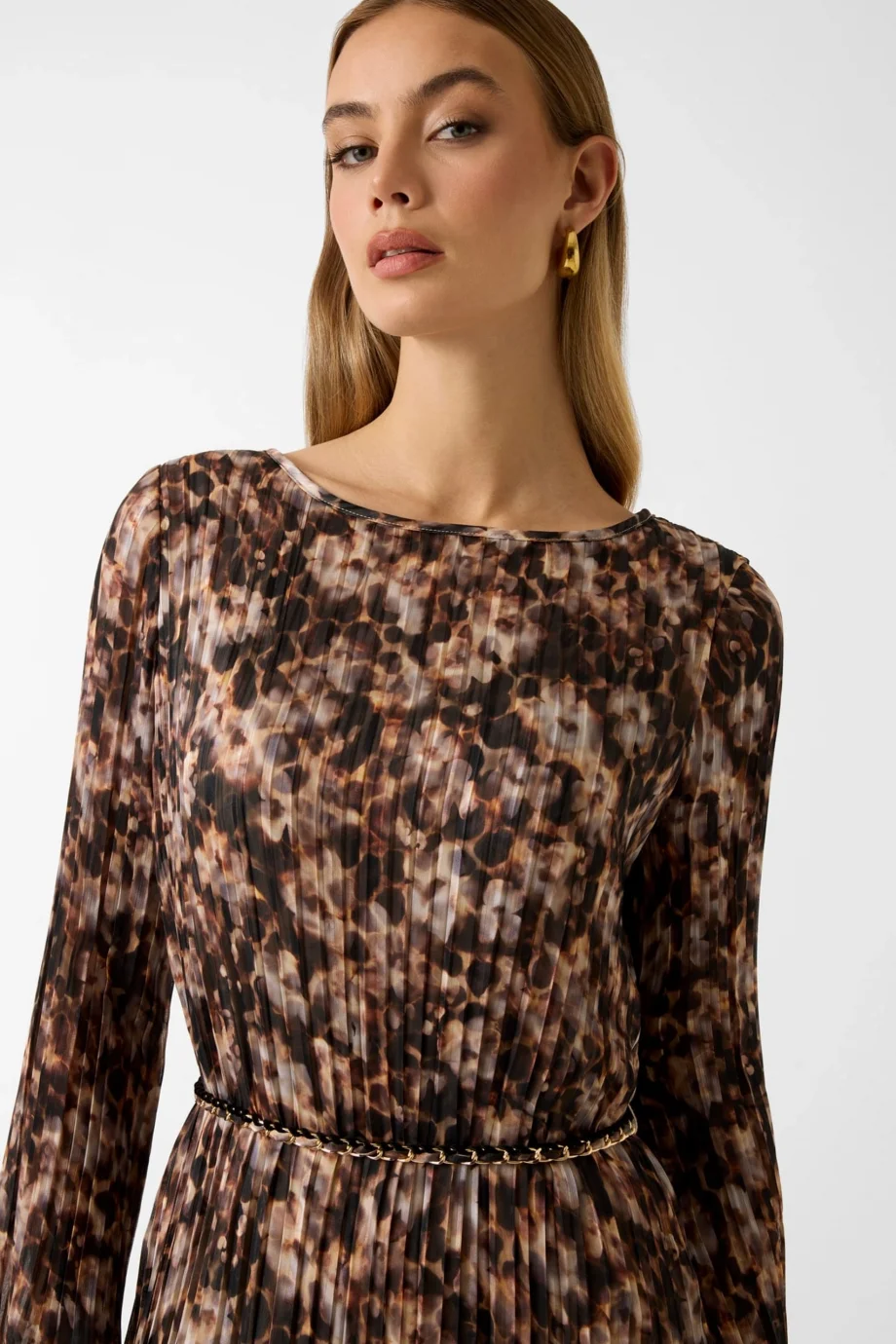 Guess Uzun Kollu Ilenia Pileli Kadın Çok Renkli Elbise W6RK37WJ712-PM66