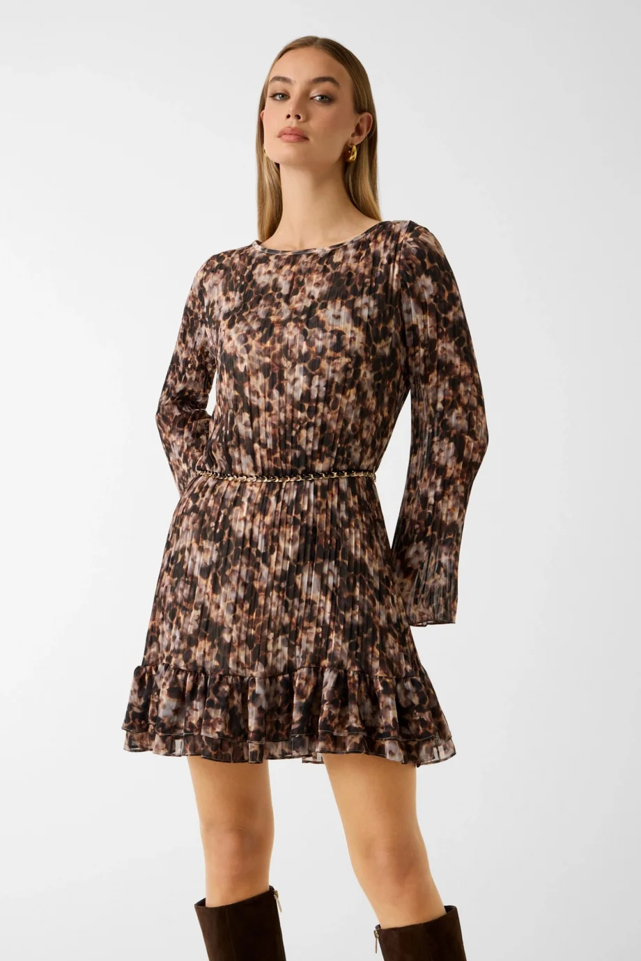 Guess Uzun Kollu Ilenia Pileli Kadın Çok Renkli Elbise W6RK37WJ712-PM66