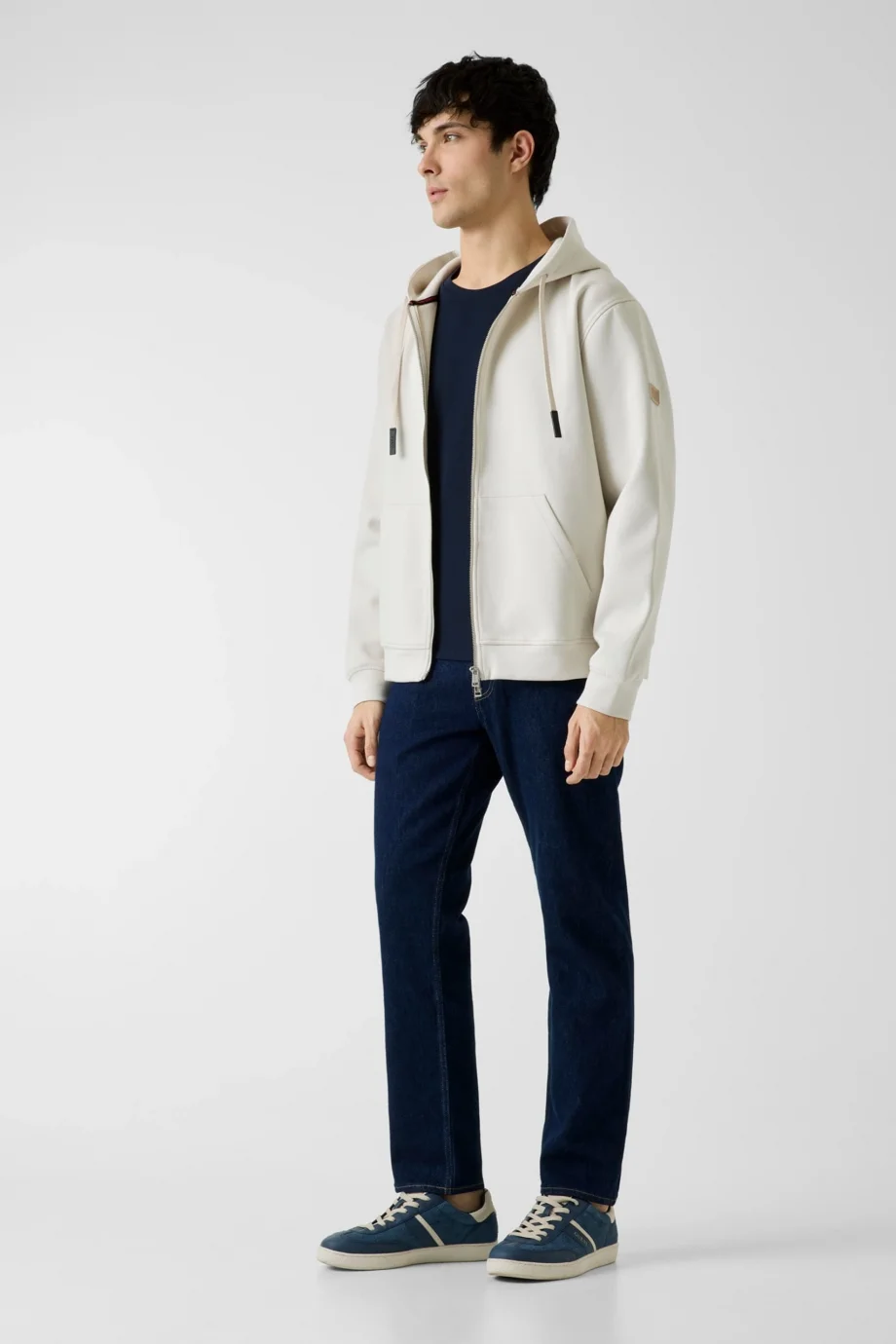 Guess Uzun Kollu Yeni Teknik Esnek Fermuarlı Kapüşonlu Erkek Krem Sweatshirt M6RQ05KD132-G1I6