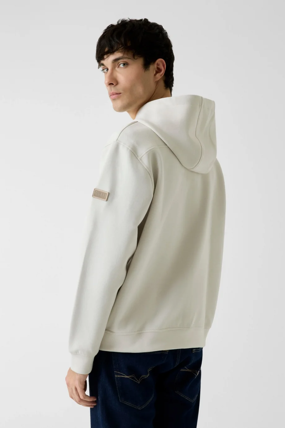 Guess Uzun Kollu Yeni Teknik Esnek Fermuarlı Kapüşonlu Erkek Krem Sweatshirt M6RQ05KD132-G1I6