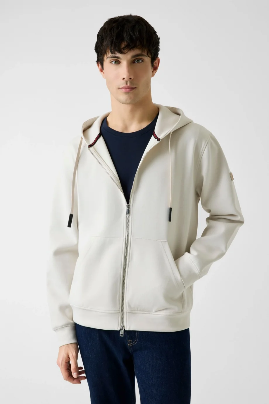 Guess Uzun Kollu Yeni Teknik Esnek Fermuarlı Kapüşonlu Erkek Krem Sweatshirt M6RQ05KD132-G1I6