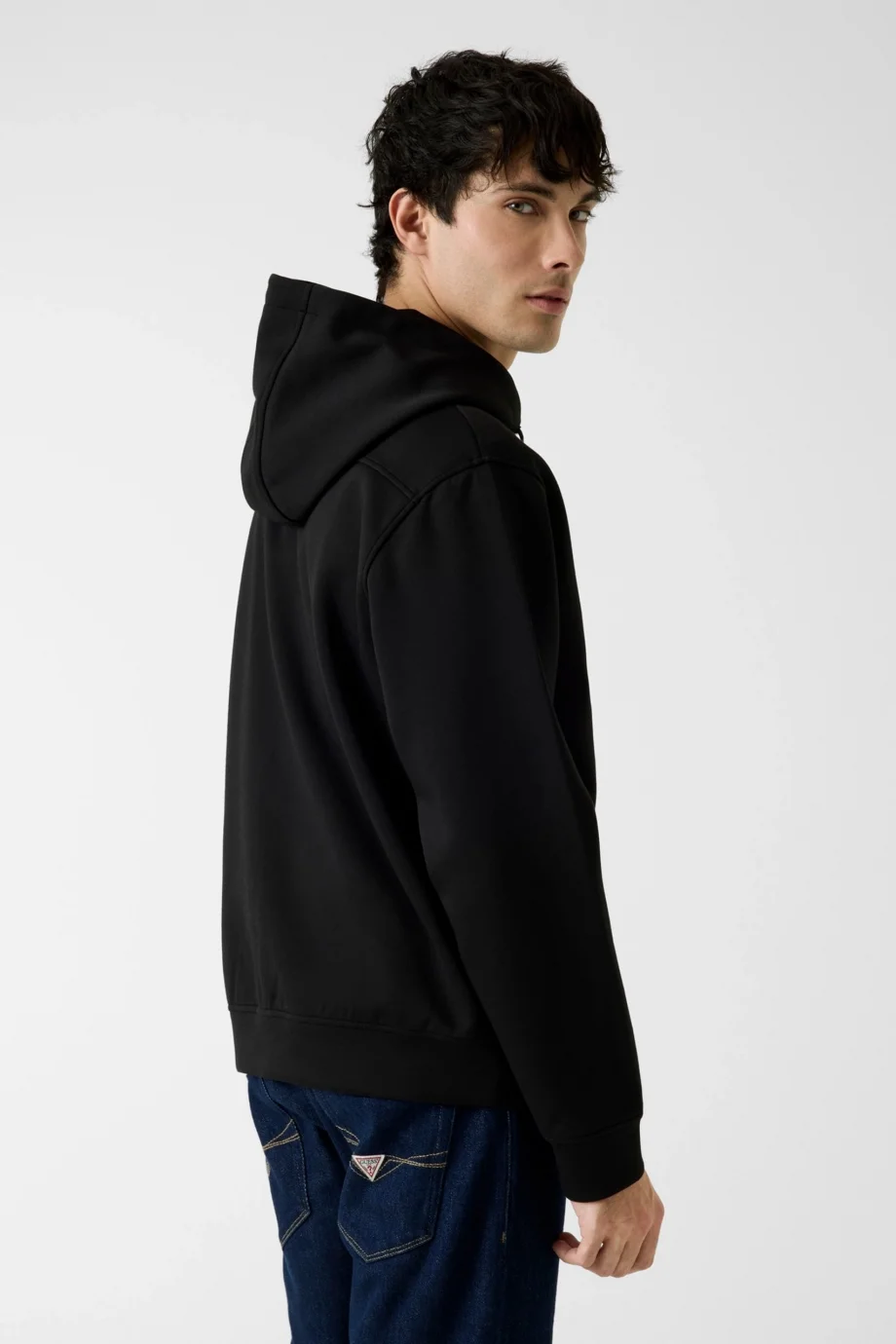 Guess Uzun Kollu Yeni Teknik Esnek Fermuarlı Kapüşonlu Erkek Siyah  Eşofman Üstü  M6RQ05KD132-JBLK