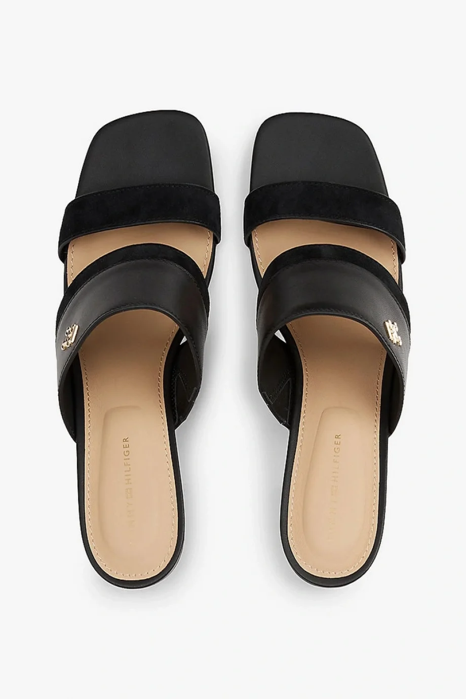 Tommy Hilfiger LEATHER & SUEDE BLOCK HEEL MULE Kadın siyah Terlik FW0FW08530BDS