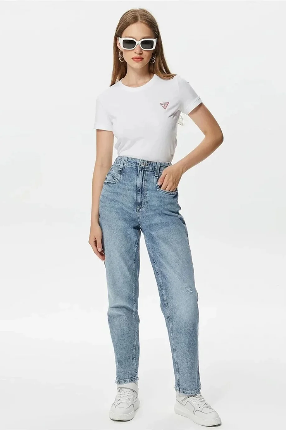 Guess Mini Triangle Kadın Beyaz Slim Fit T-Shirt W2YI44J1314-G011