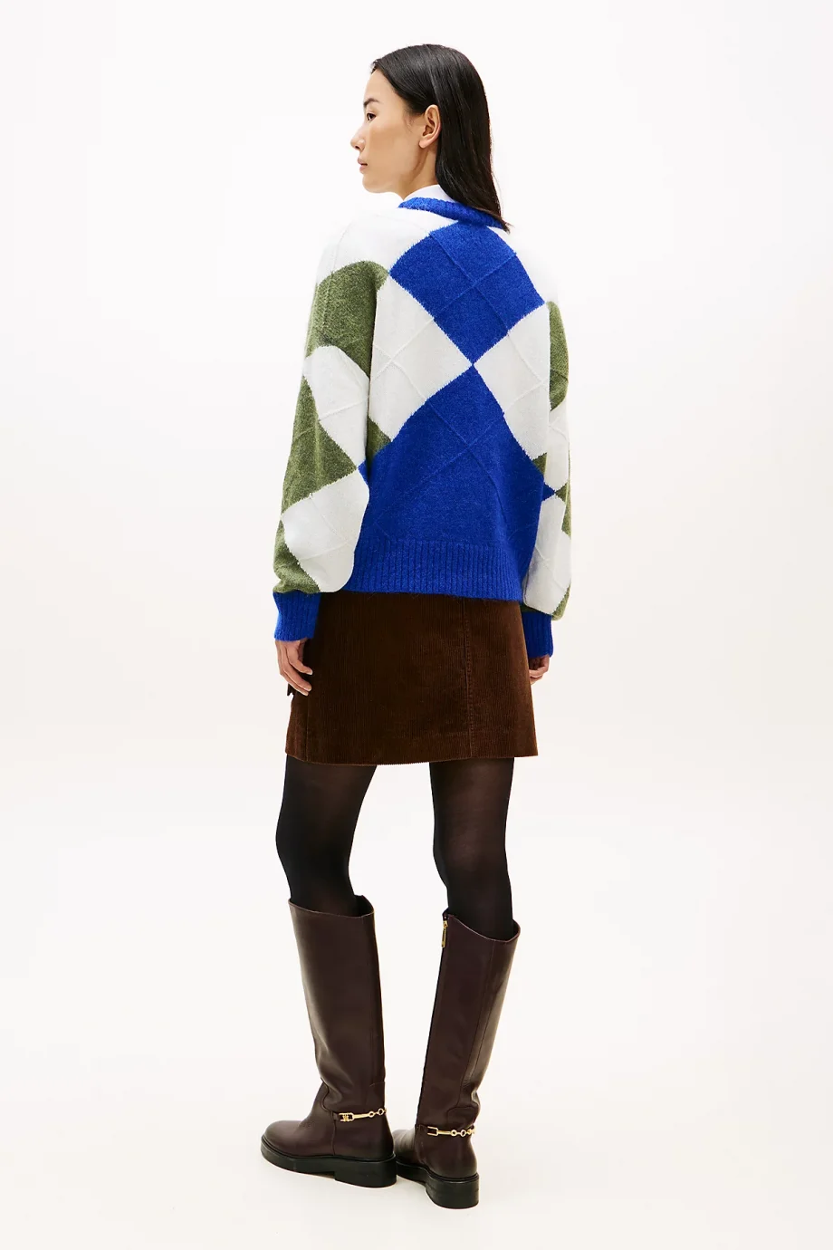 Tommy Hilfiger Alpaka Karışımlı Baklava Desenli Bisiklet Yaka Uzun Kollu Kadın Mavi Kazak WW0WW474640ZU