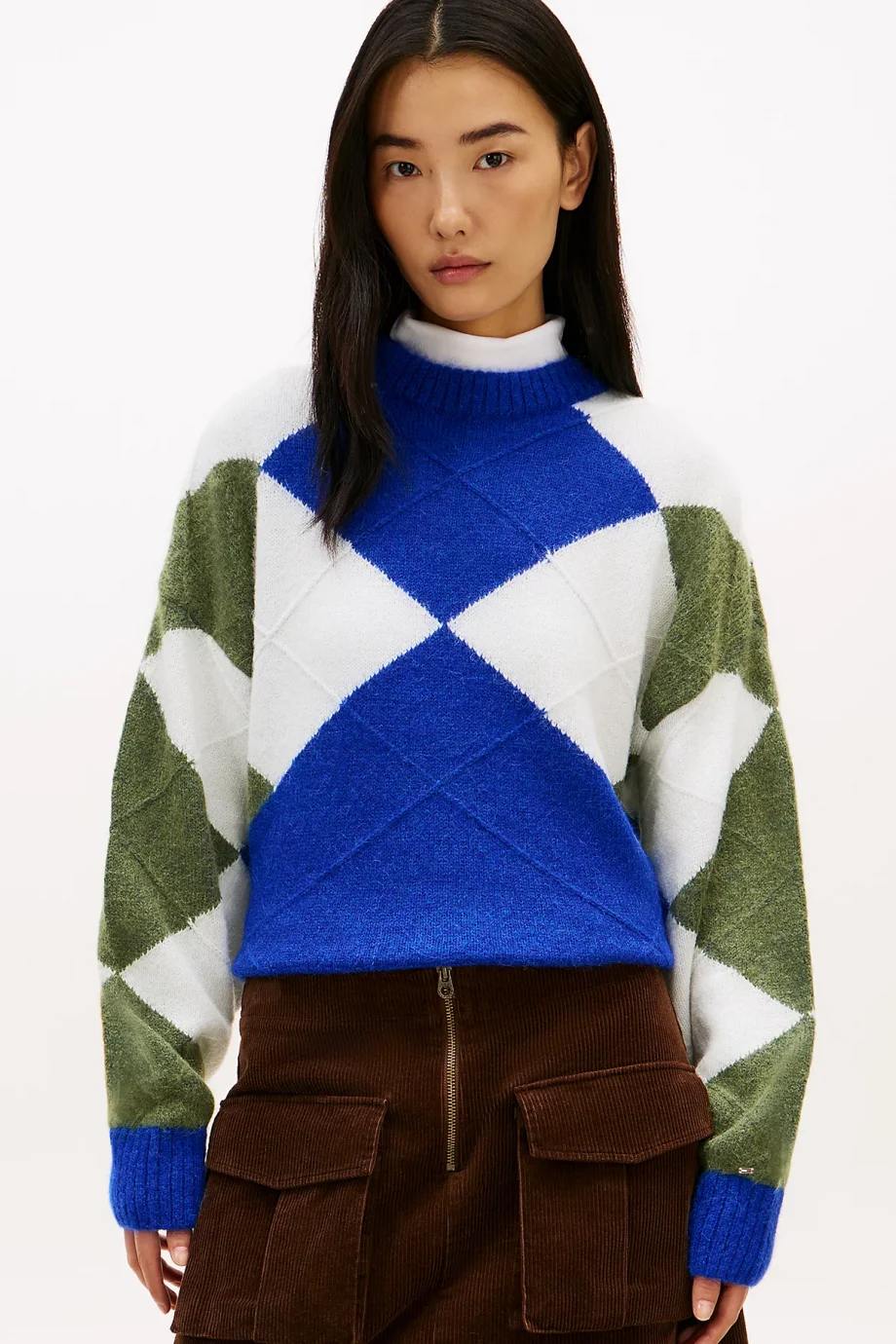 Tommy Hilfiger Alpaka Karışımlı Baklava Desenli Bisiklet Yaka Uzun Kollu Kadın Mavi Kazak WW0WW474640ZU