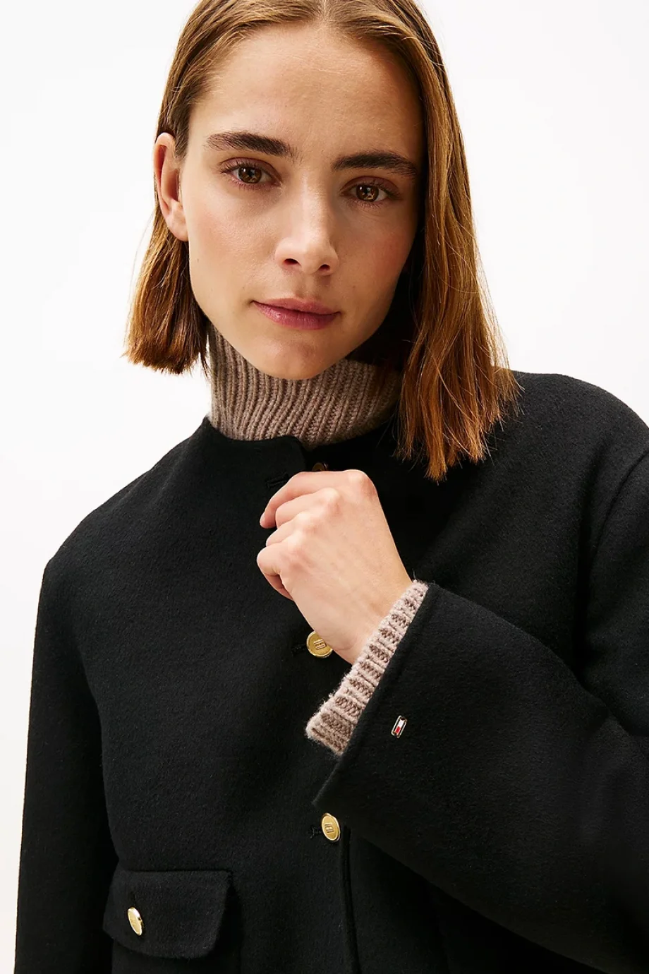 Tommy Hilfiger Çift Taraflı Yün Karışımlı Normal Kesim Kadın Siyah  Ceket WW0WW47446BDS