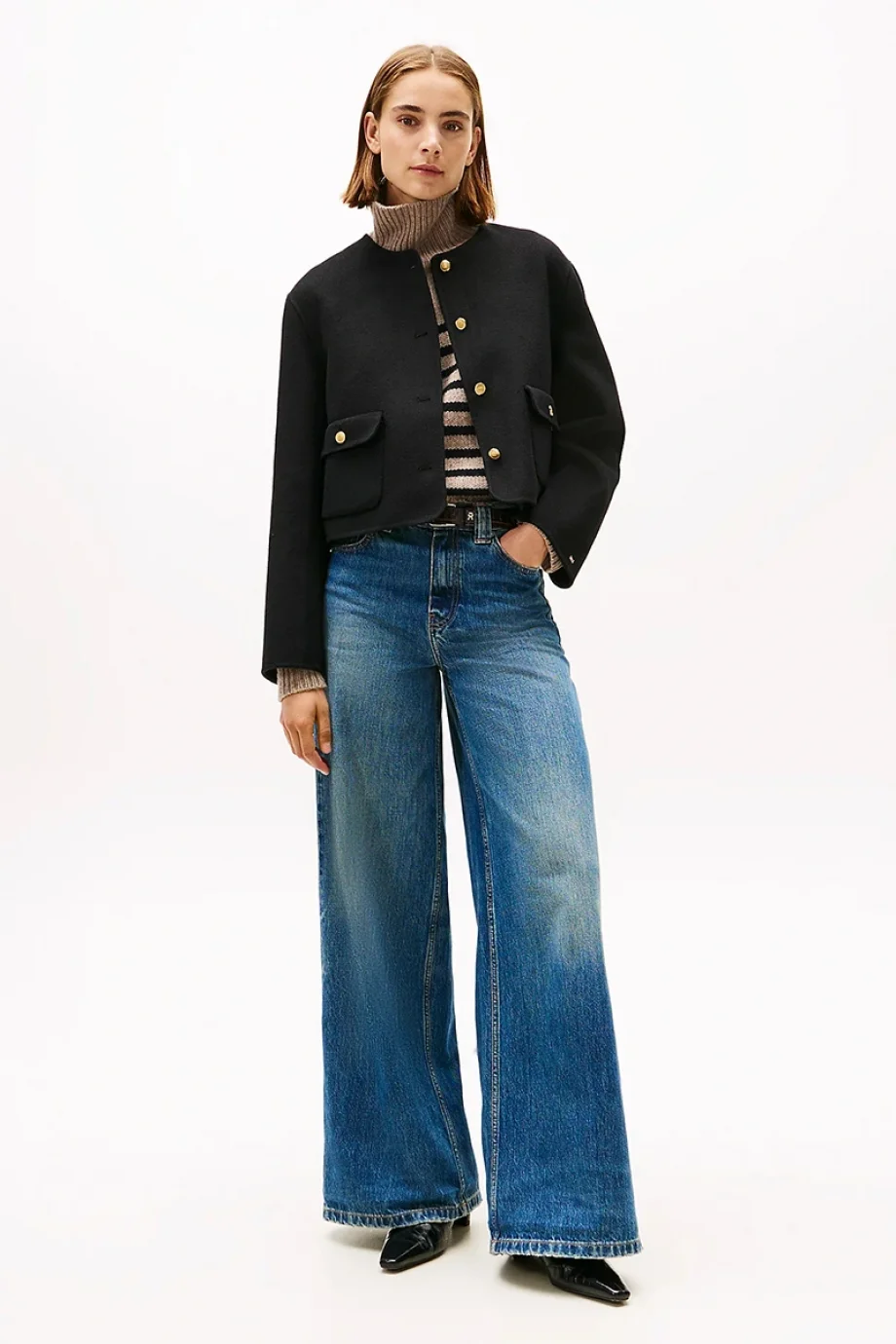 Tommy Hilfiger Çift Taraflı Yün Karışımlı Normal Kesim Kadın Siyah  Ceket WW0WW47446BDS