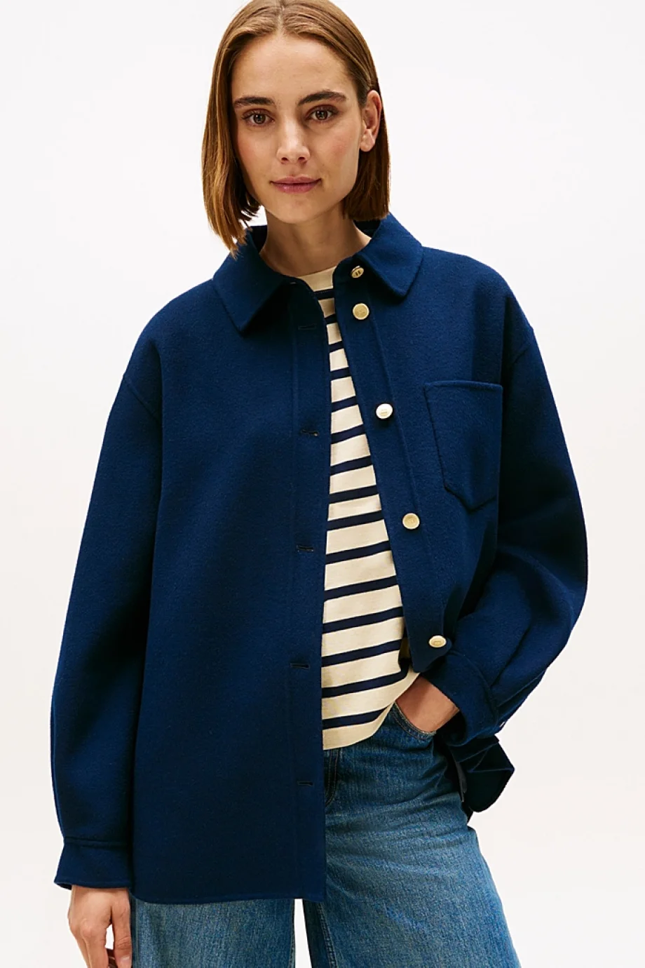 Tommy Hilfiger Çift Taraflı Yün Karışımlı Normal Kesim Kadın Mavi Ceket WW0WW46558C1G