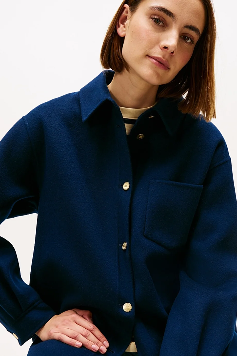 Tommy Hilfiger Çift Taraflı Yün Karışımlı Normal Kesim Kadın Mavi Ceket WW0WW46558C1G