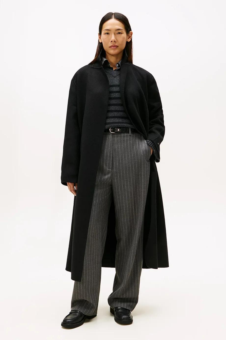 Tommy Hilfiger Çift Taraflı Yün Normal Kesim Kemerli Maxi Kadın Mont WW0WW47286BDS