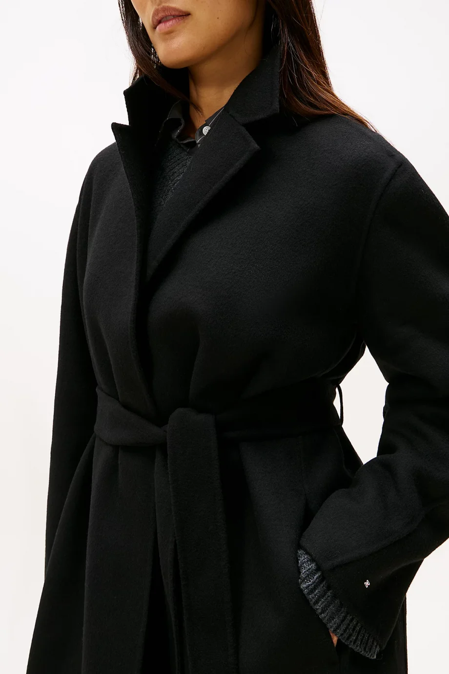 Tommy Hilfiger Çift Taraflı Yün Normal Kesim Kemerli Maxi Kadın Mont WW0WW47286BDS