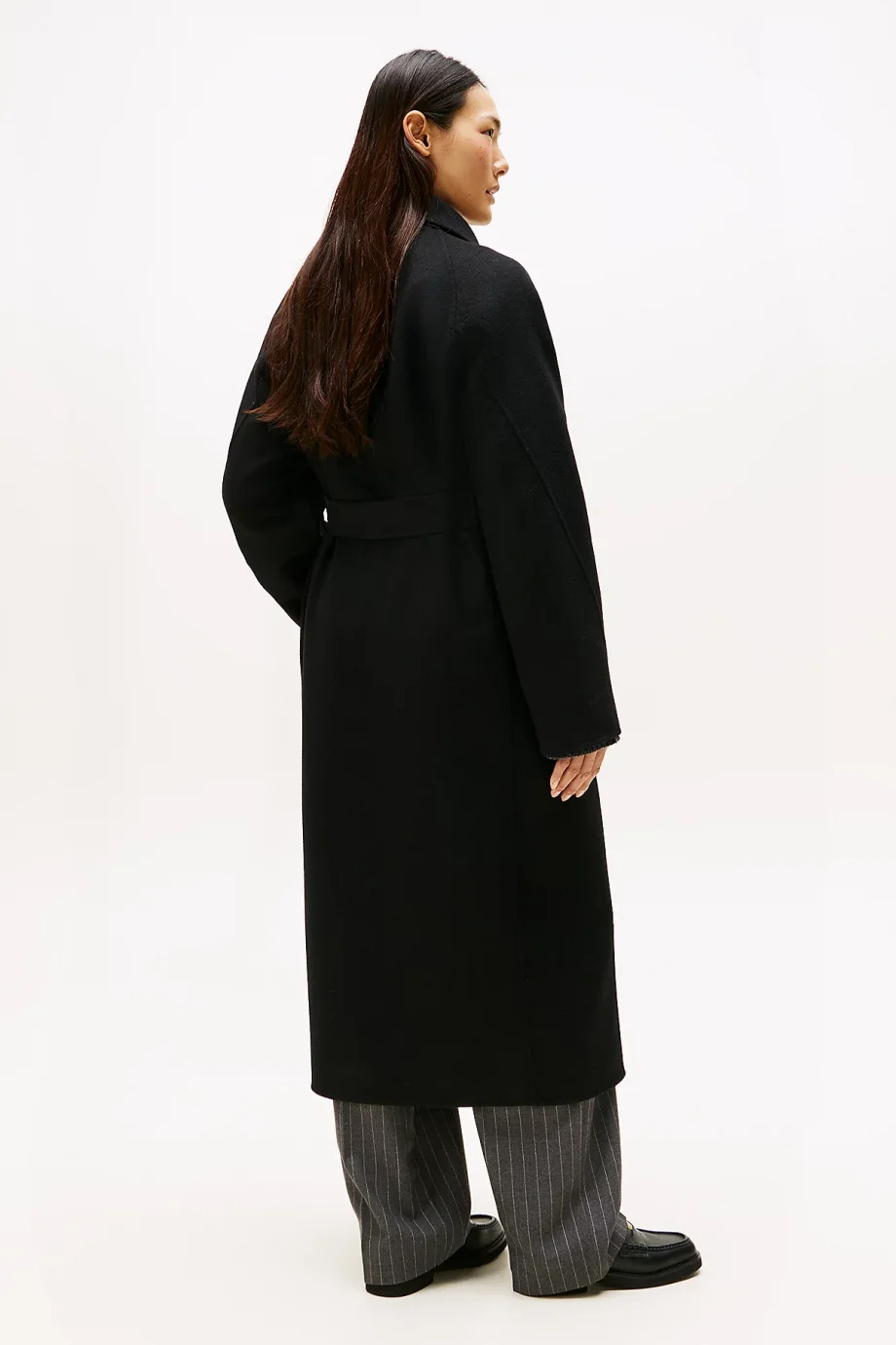 Tommy Hilfiger Çift Taraflı Yün Normal Kesim Kemerli Maxi Kadın Mont WW0WW47286BDS