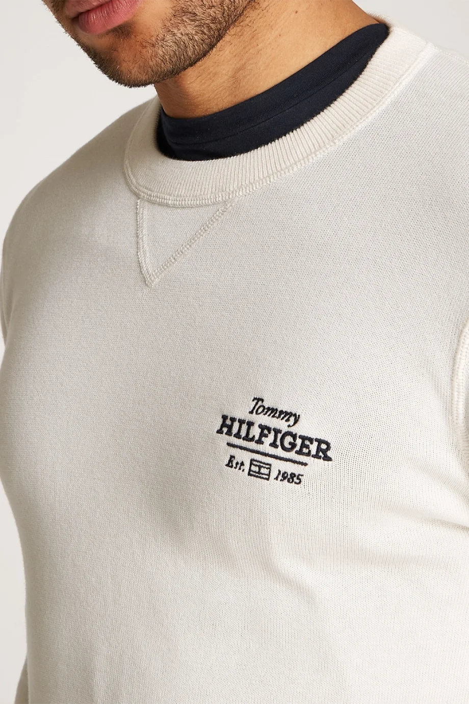 Tommy Hilfiger GRAPHIC  COTTON CREW Erkek krem Kazak MW0MW38336Z00