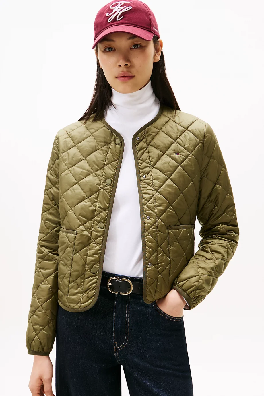 Tommy Hilfiger Hafif Dolgulu Normal Kesim Kapitone Kadın Yeşil Ceket WW0WW47290MSH